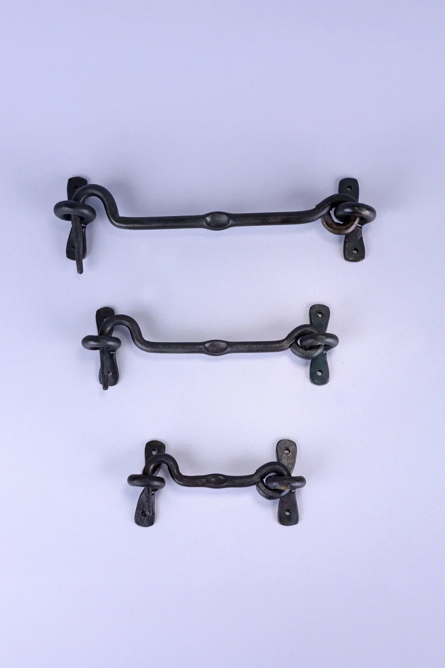 Hand-Forged Hook and Eye Cabin Fastener, Beeswax — close-up view, G Decor