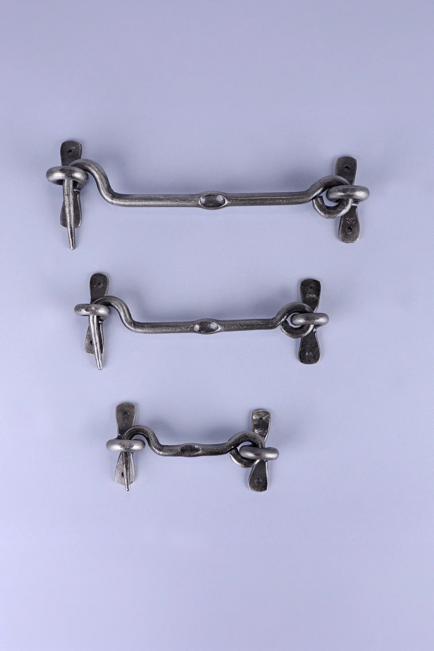Hand-Forged Hook and Eye Cabin Fastener, Pewter — close-up view, G Decor
