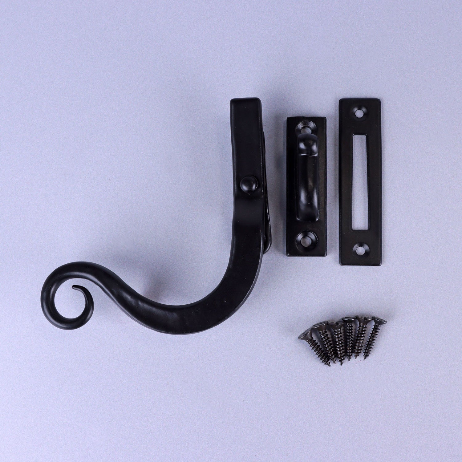 Hand Forged Monkey Tail Window Fastener Set Traditional Black Shutter Latch