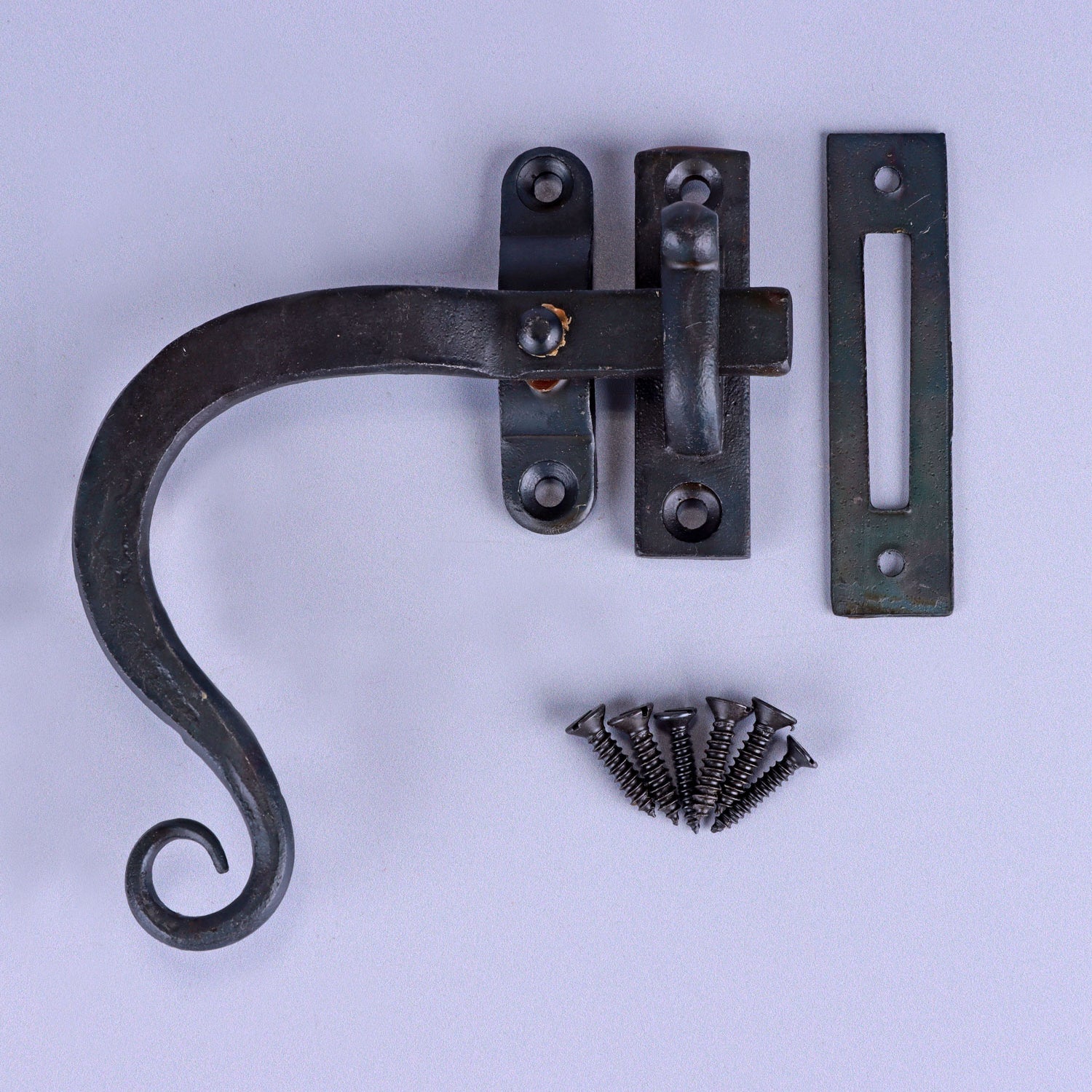 Hand Forged Monkey Tail Window Fastener Set Beeswax Finish Shutter Latch