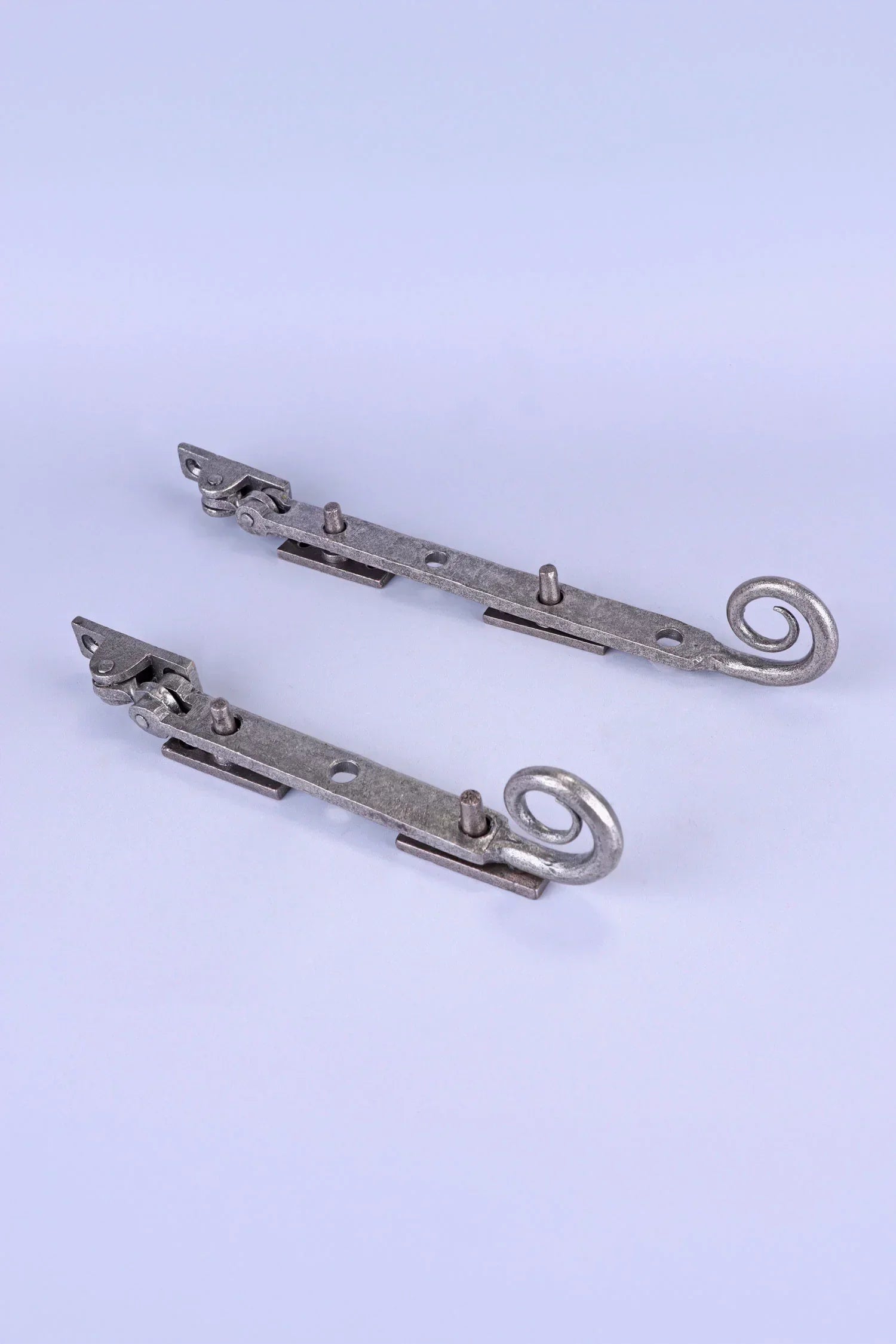 Hand-Forged Monkey Tail Window Stay, Pewter — close-up view, G Decor