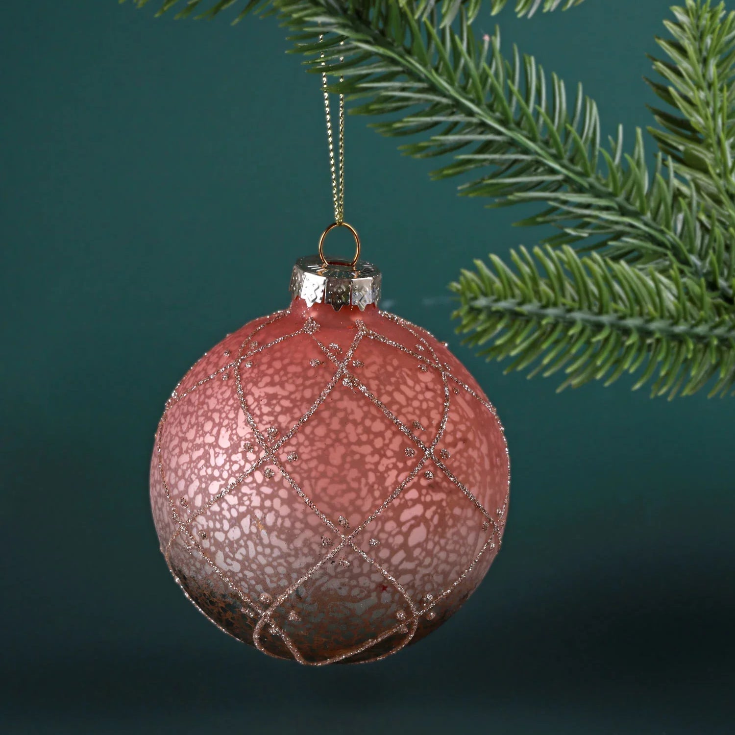 Glass Blush Snowflake & Pink–Silver Ombré Tree Baubles Sparkle Christmas Ornaments