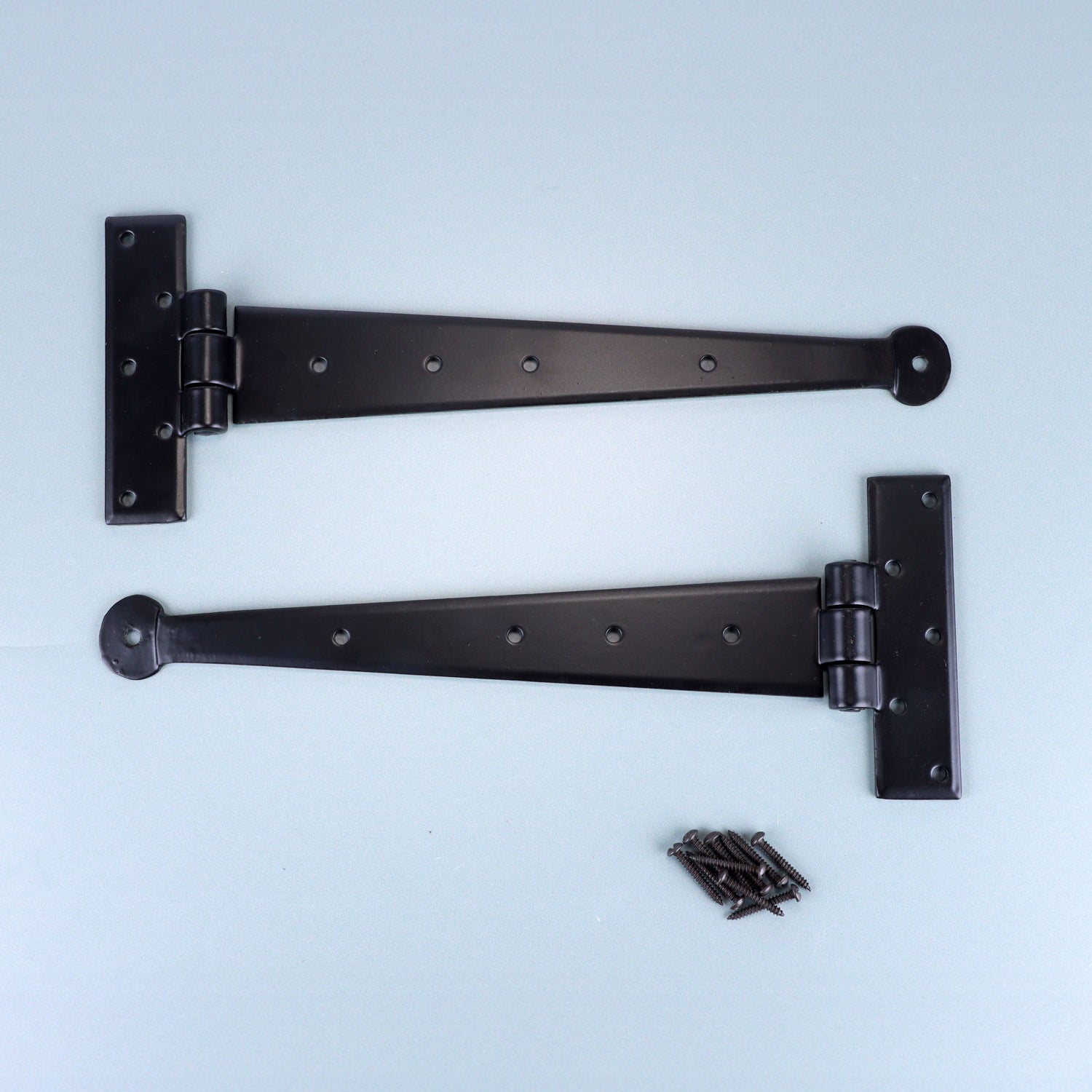 Pair of 9″, 12″ or 24″ Traditional Black Hand Forged Conbase T Hinges