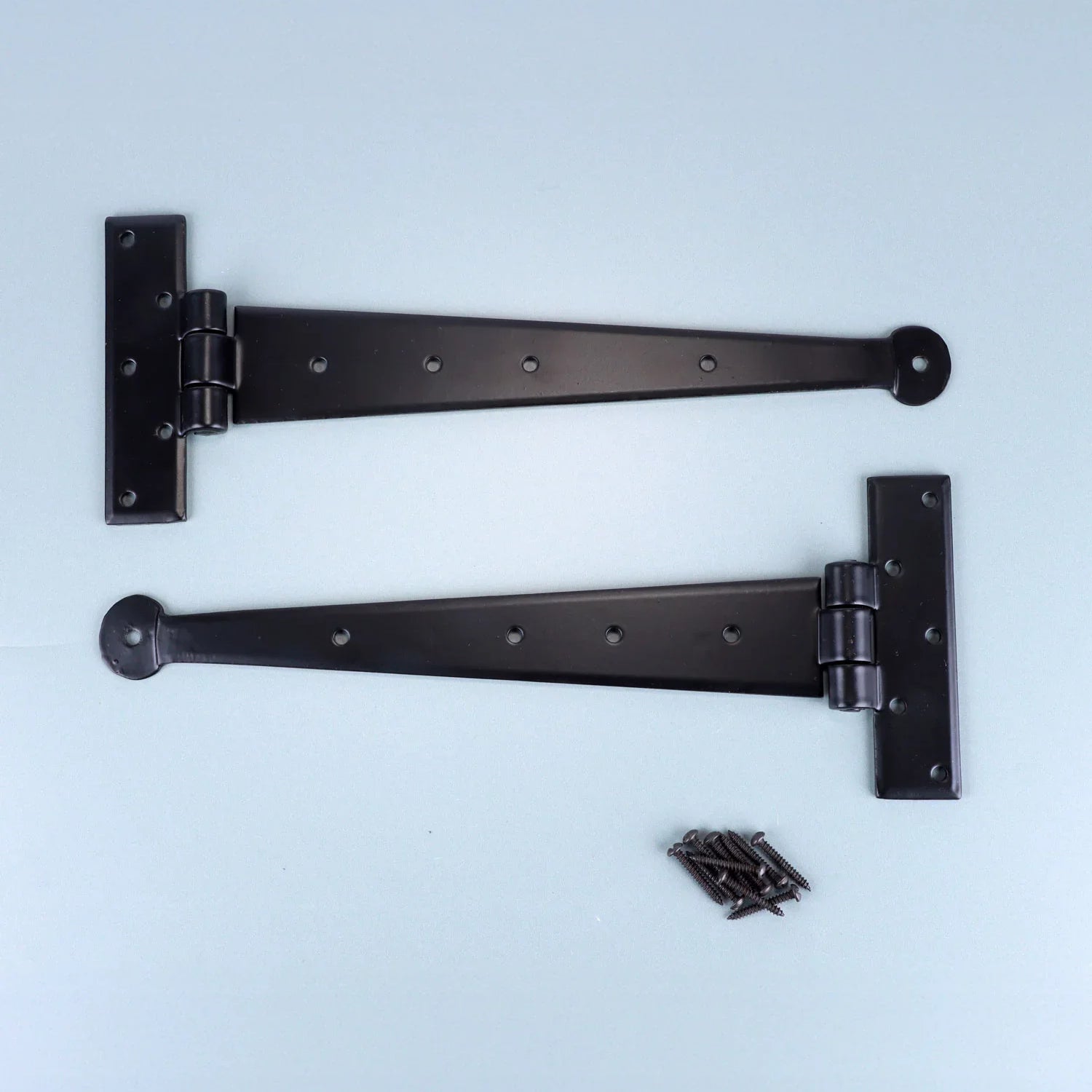Pair of 9″, 12″ or 18″ Traditional Black Hand Forged Coinbase T Hinges