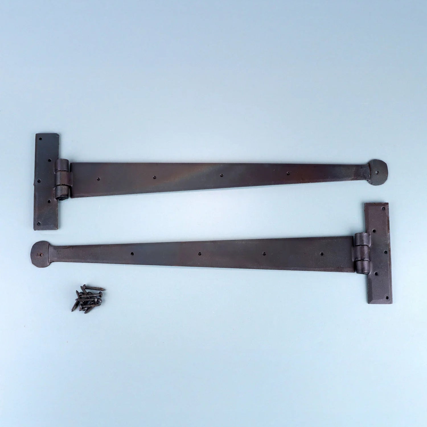 Pair of 9″, 12″ or 18″ Hand Forged Coinbase T Hinges Beeswax Finish