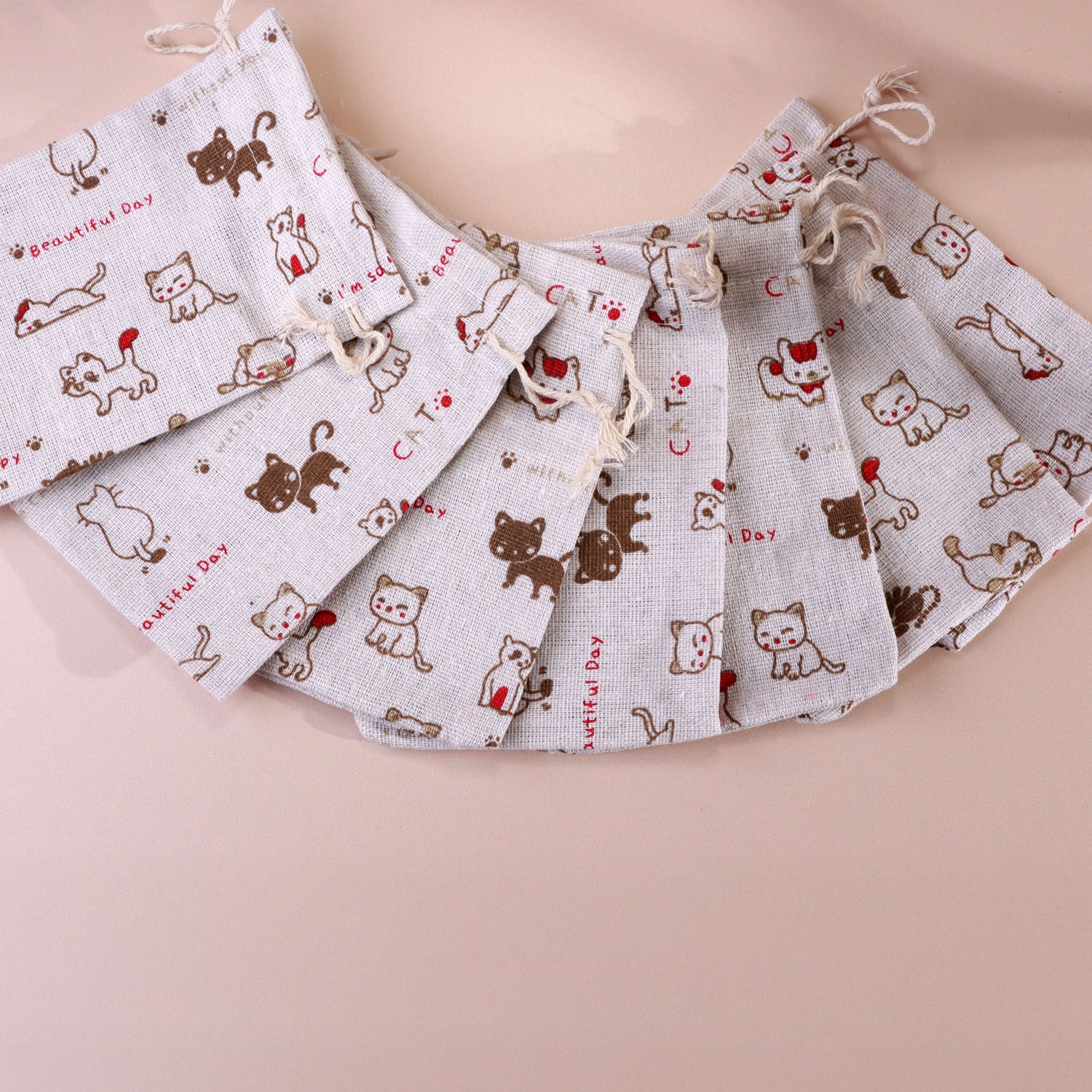 Gift Bags Set of 2 or 4 Whisker Mischief Linen Pouches for Cat Lovers