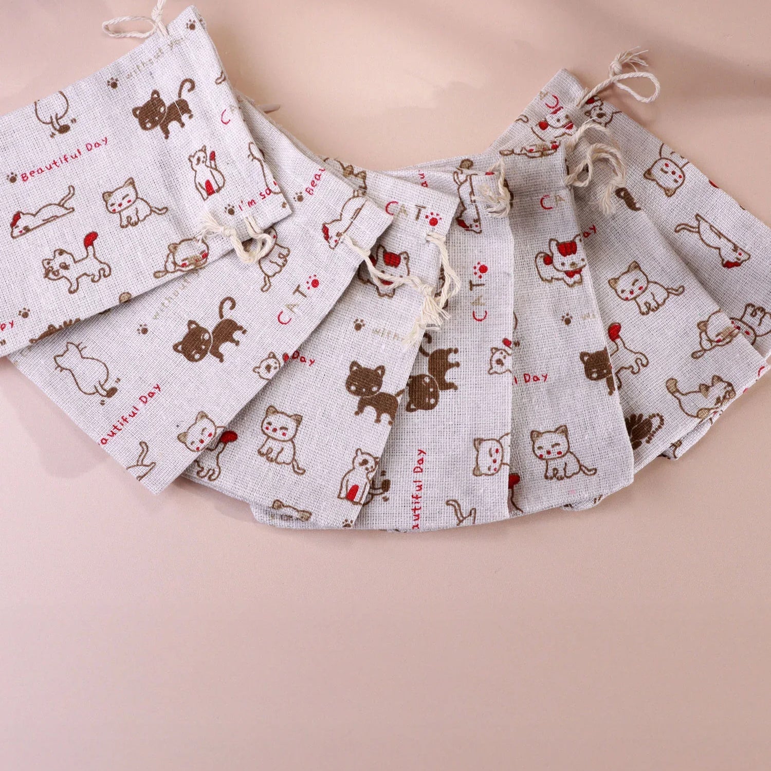 Gift Bags Set of 2 or 4 Whisker Mischief Linen Pouches for Cat Lovers