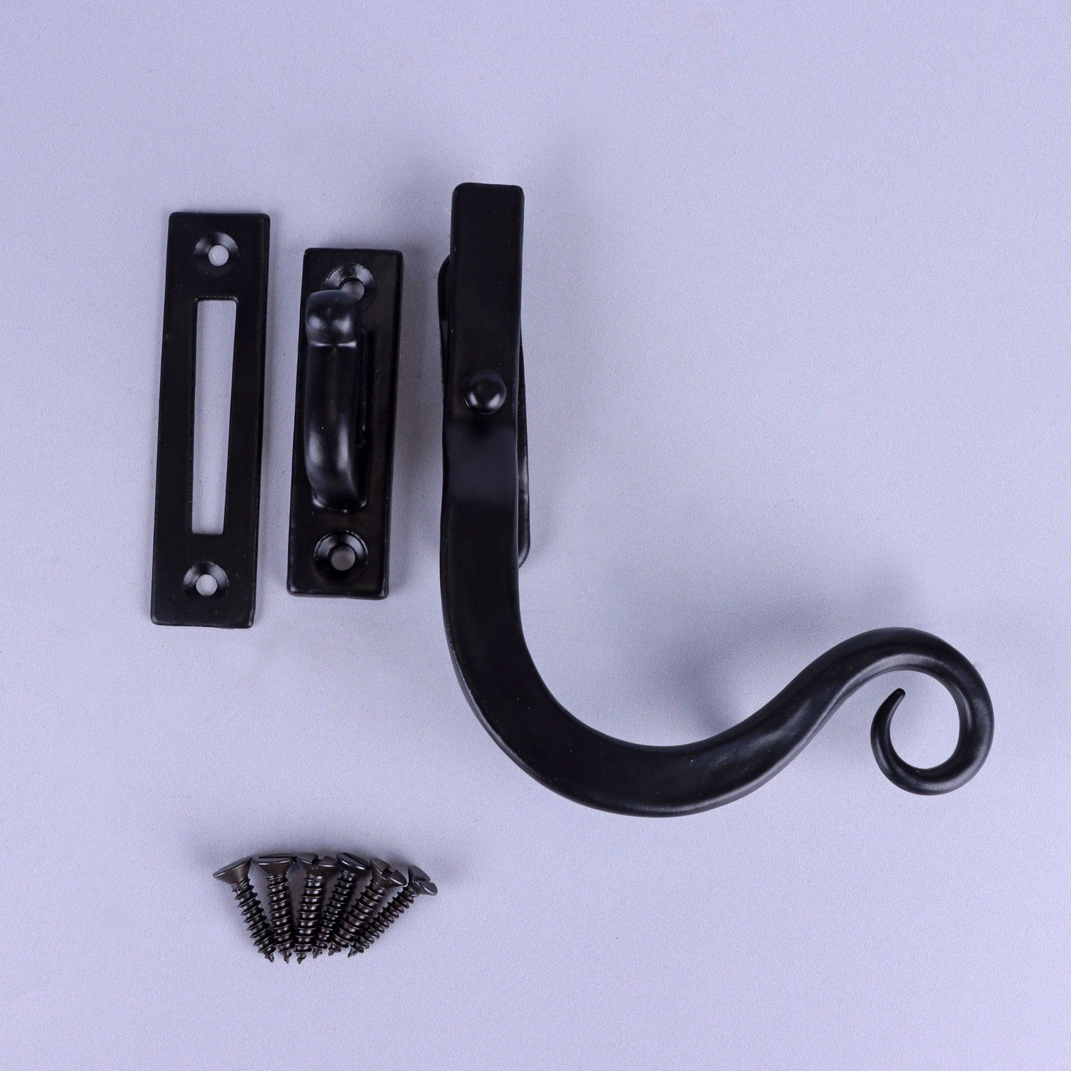 Hand Forged Monkey Tail Window Fastener Set Traditional Black Shutter Latch