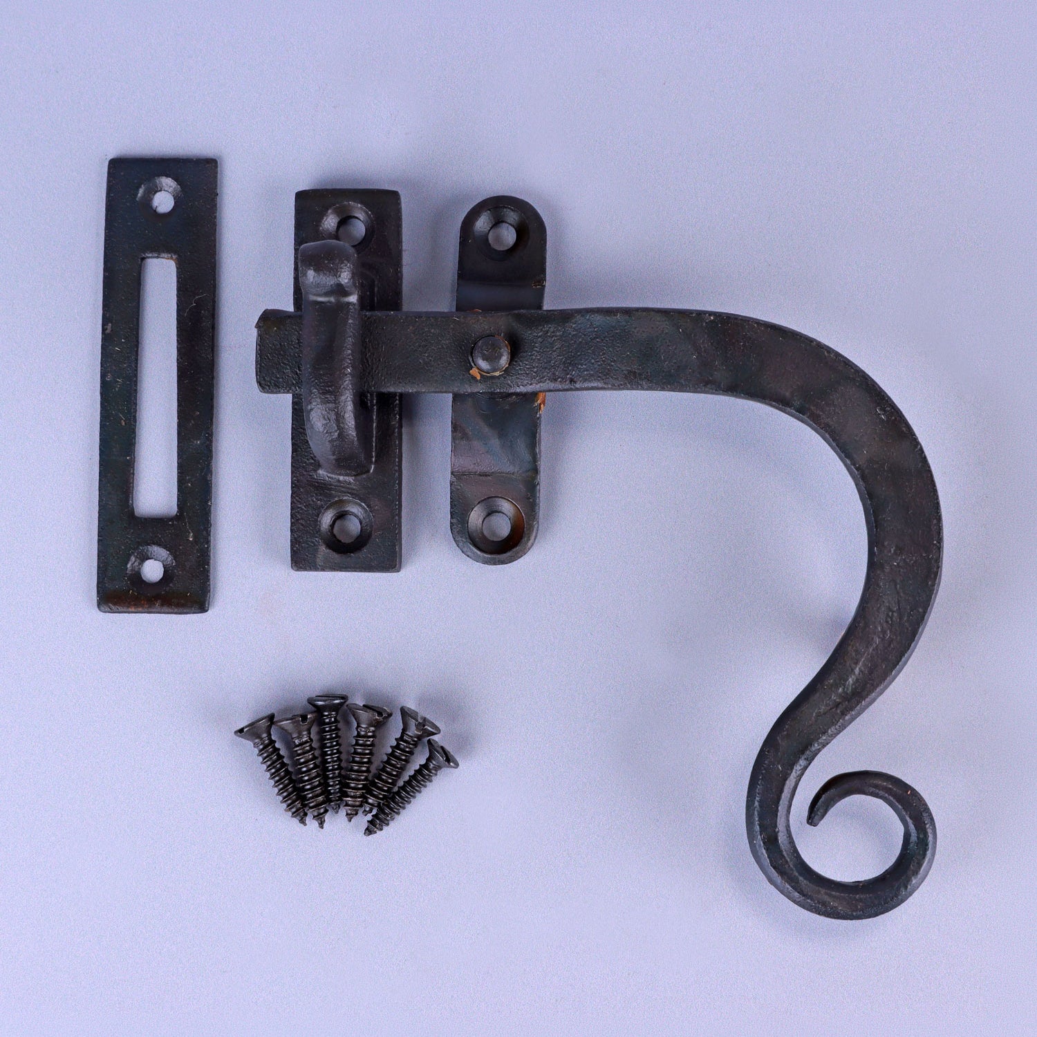 Hand Forged Monkey Tail Window Fastener Set Beeswax Finish Shutter Latch