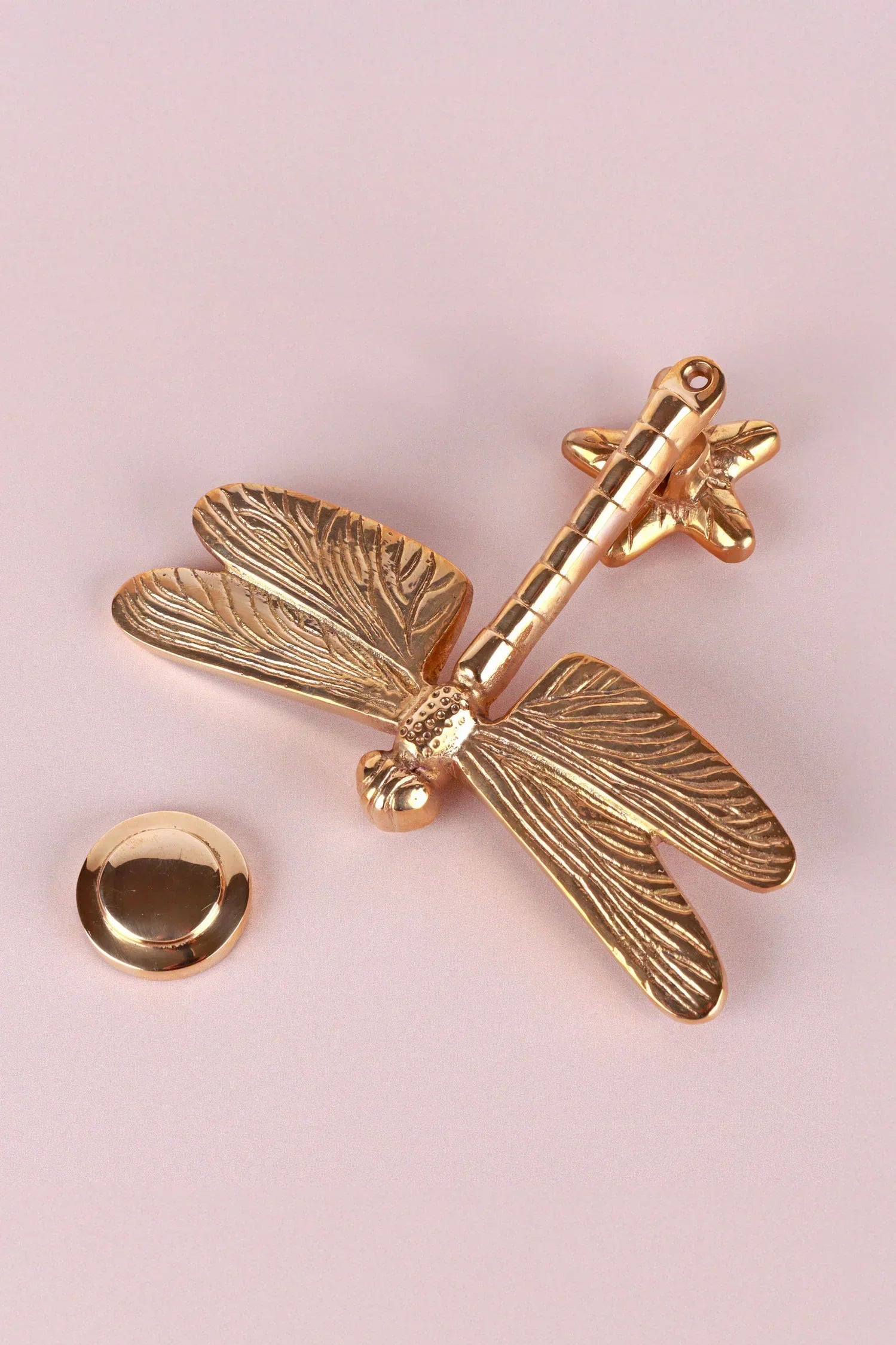 Dragonfly Polished Brass Door Knocker — lifestyle view, G Decor