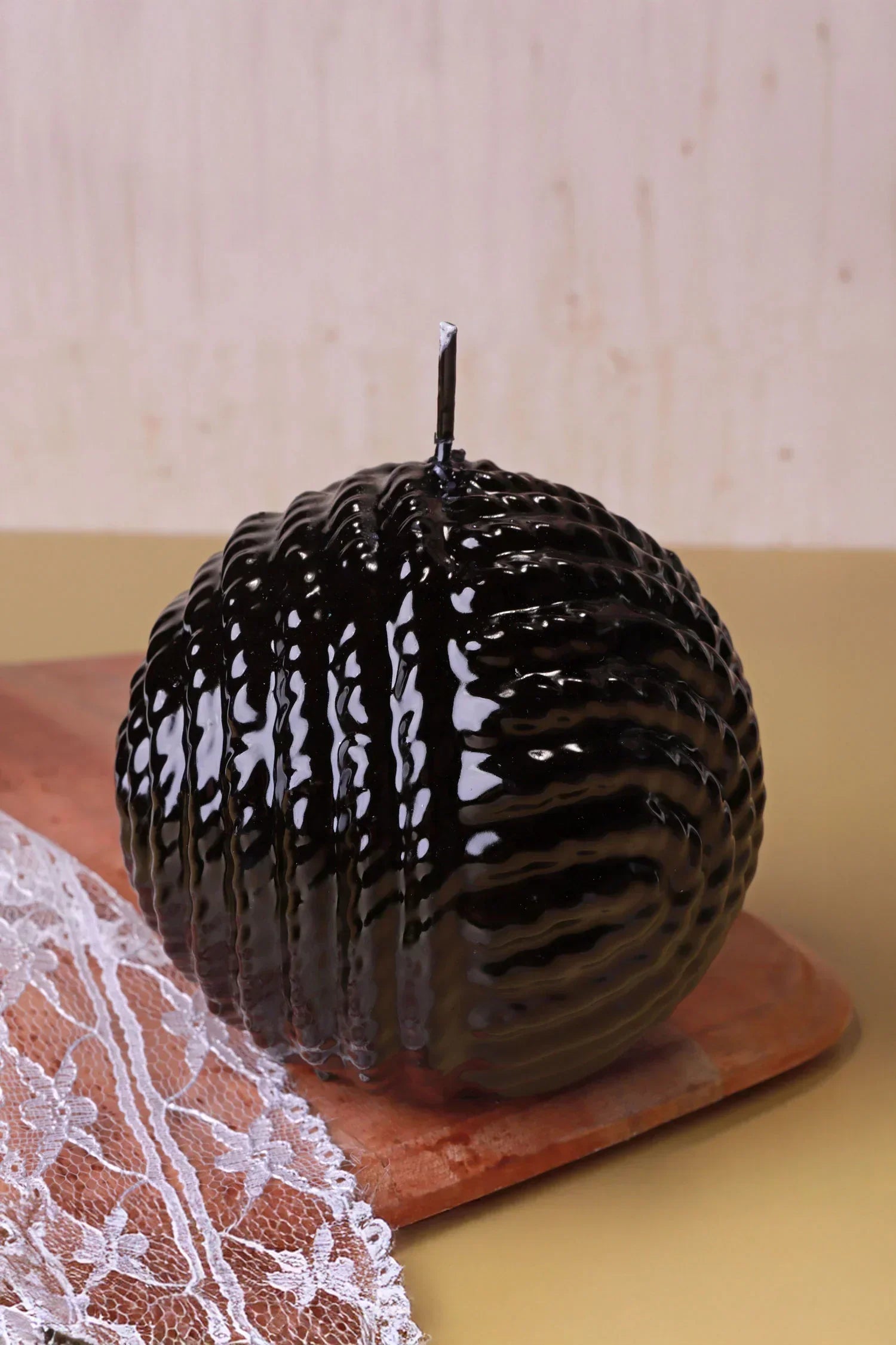 Grande Ripple Sphere Wool Candle Textured Wax Sculpture — lifestyle view, G Decor