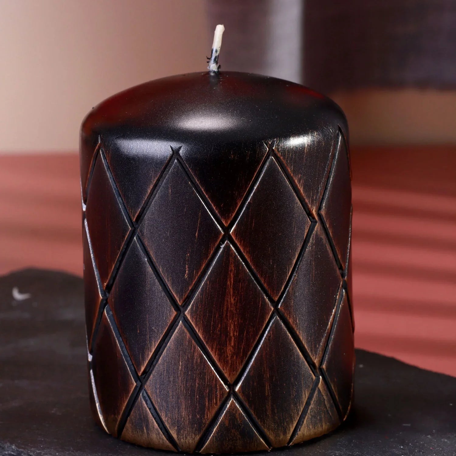 Gold Lattice Noir Establishment & Estalbishment Bronze Monstera Relief Hand-Finished Pillar Candle