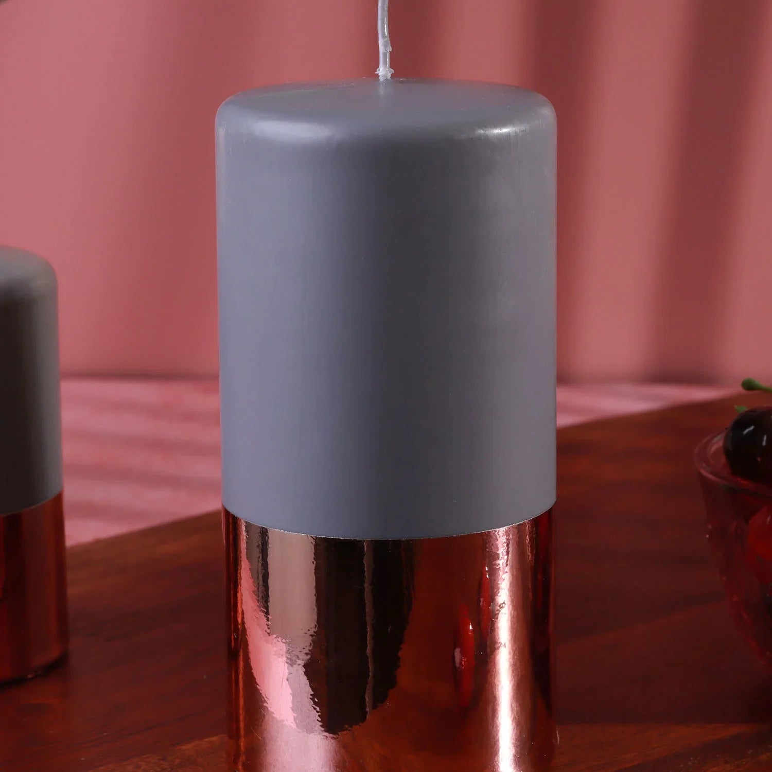 Ceraven Glass-Effect Limited Edition Pillar Candle Grey with Brushed Copper Glow
