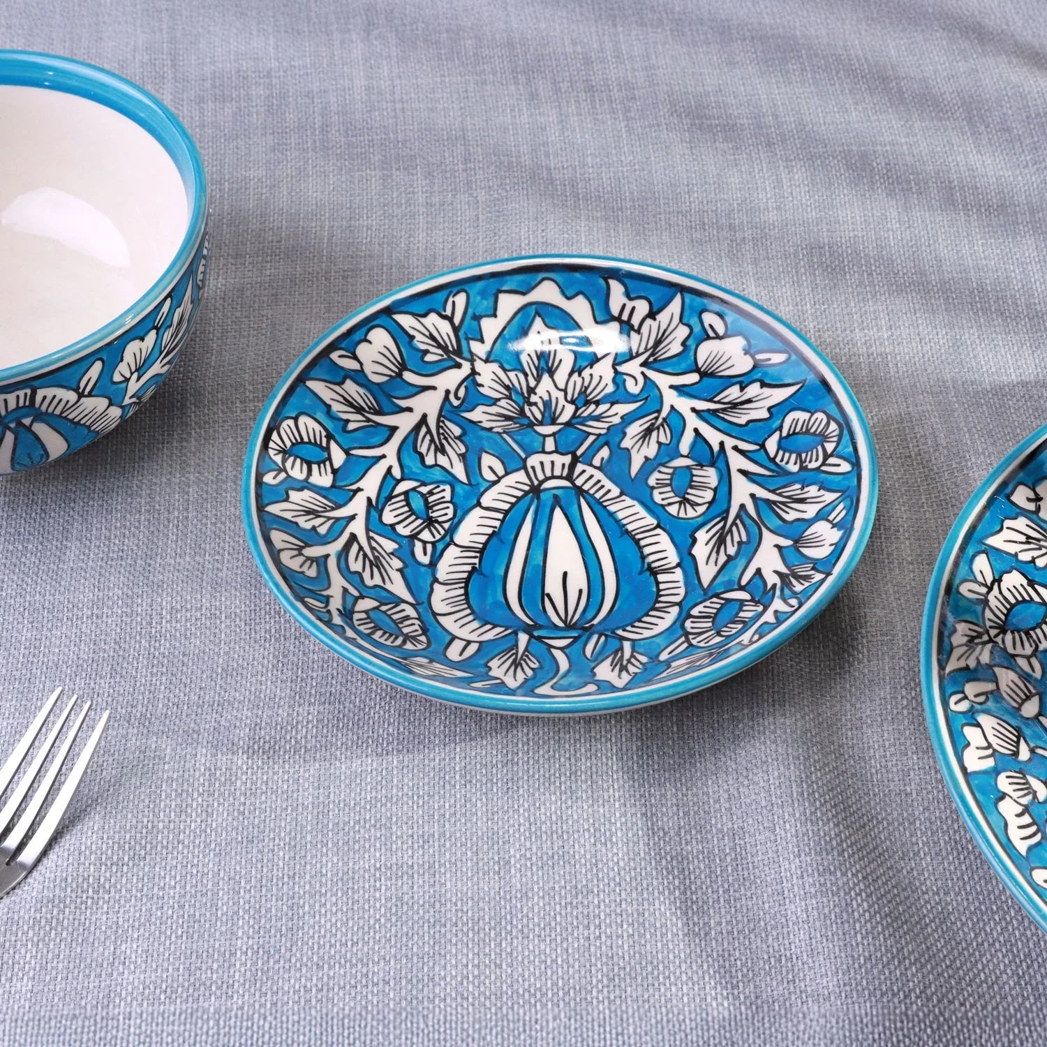 Tulipani Blue Hand-Painted Ceramic Tableware Collection Floral Plates & Bowls
