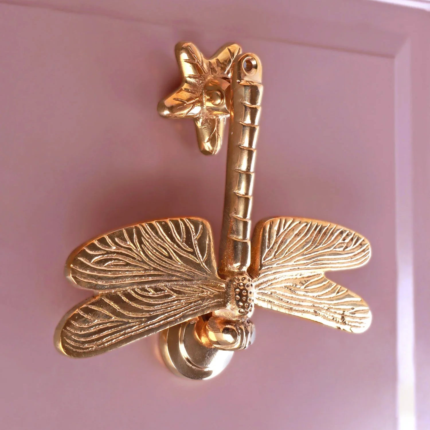 Golden Dragonfly Polished Brass Door Knocker Elegant Front Door Hardware Fitting