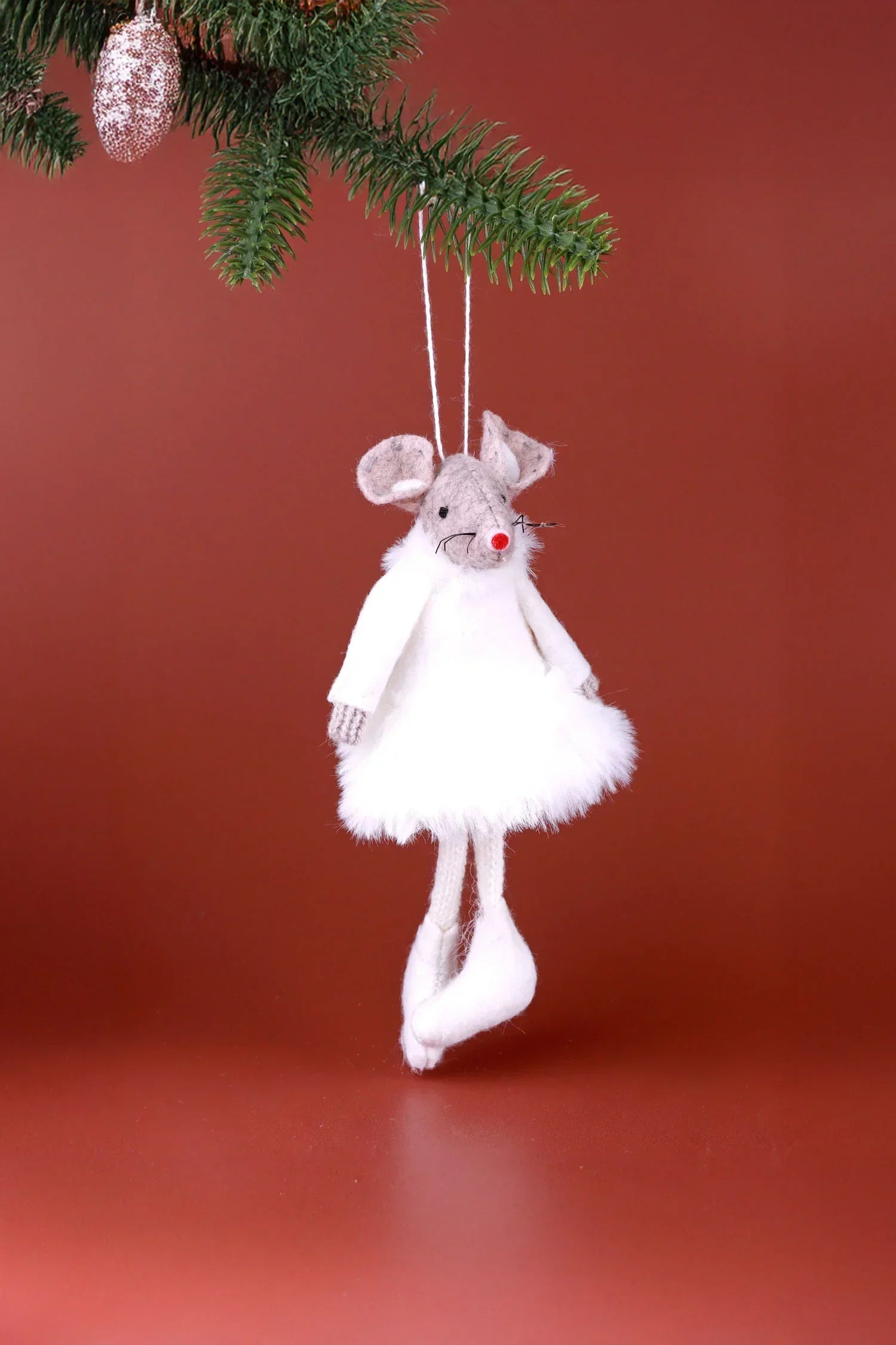 Fashion Mice Besties Fluffy Felt Christmas Tree Hanging Ornaments — lifestyle view, G Decor
