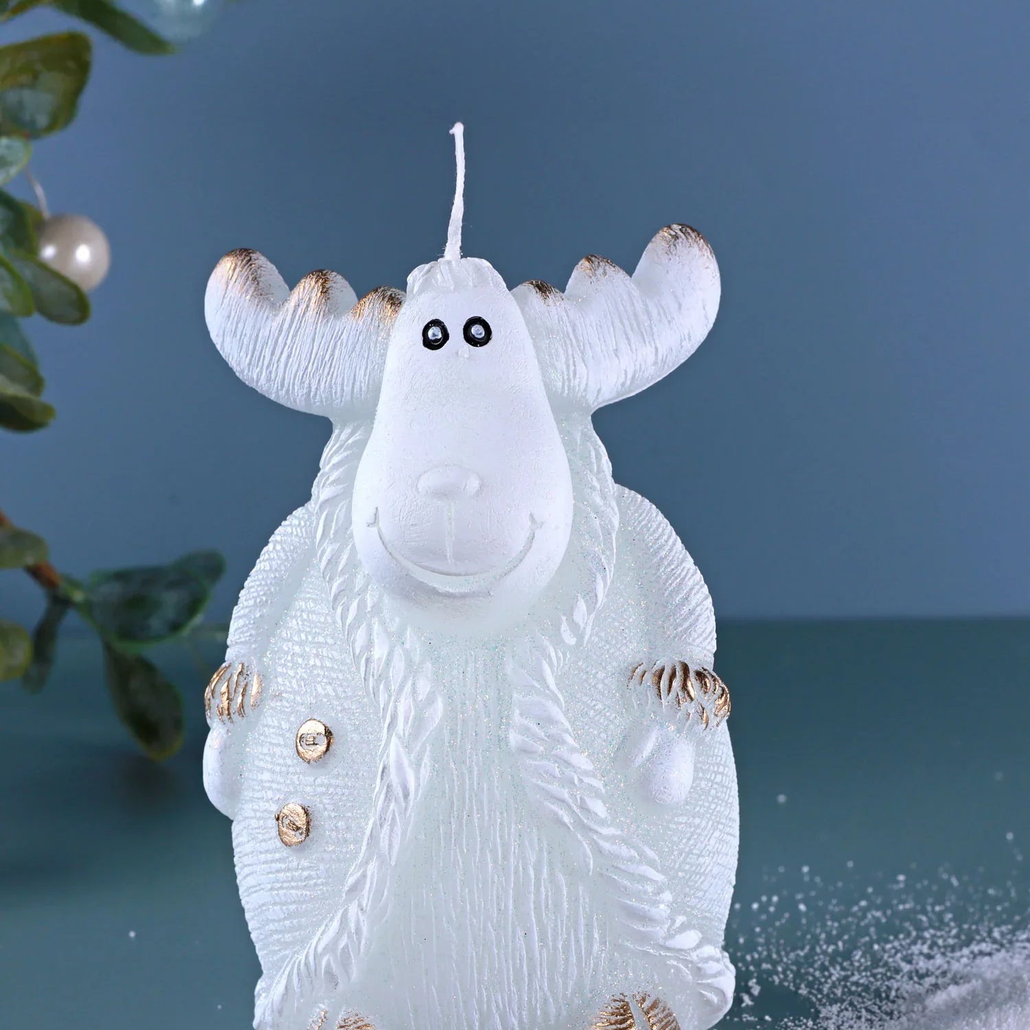 Frosted Reindeer Companions Hand-Finished Winter Wax Candle Figures in White or Grey
