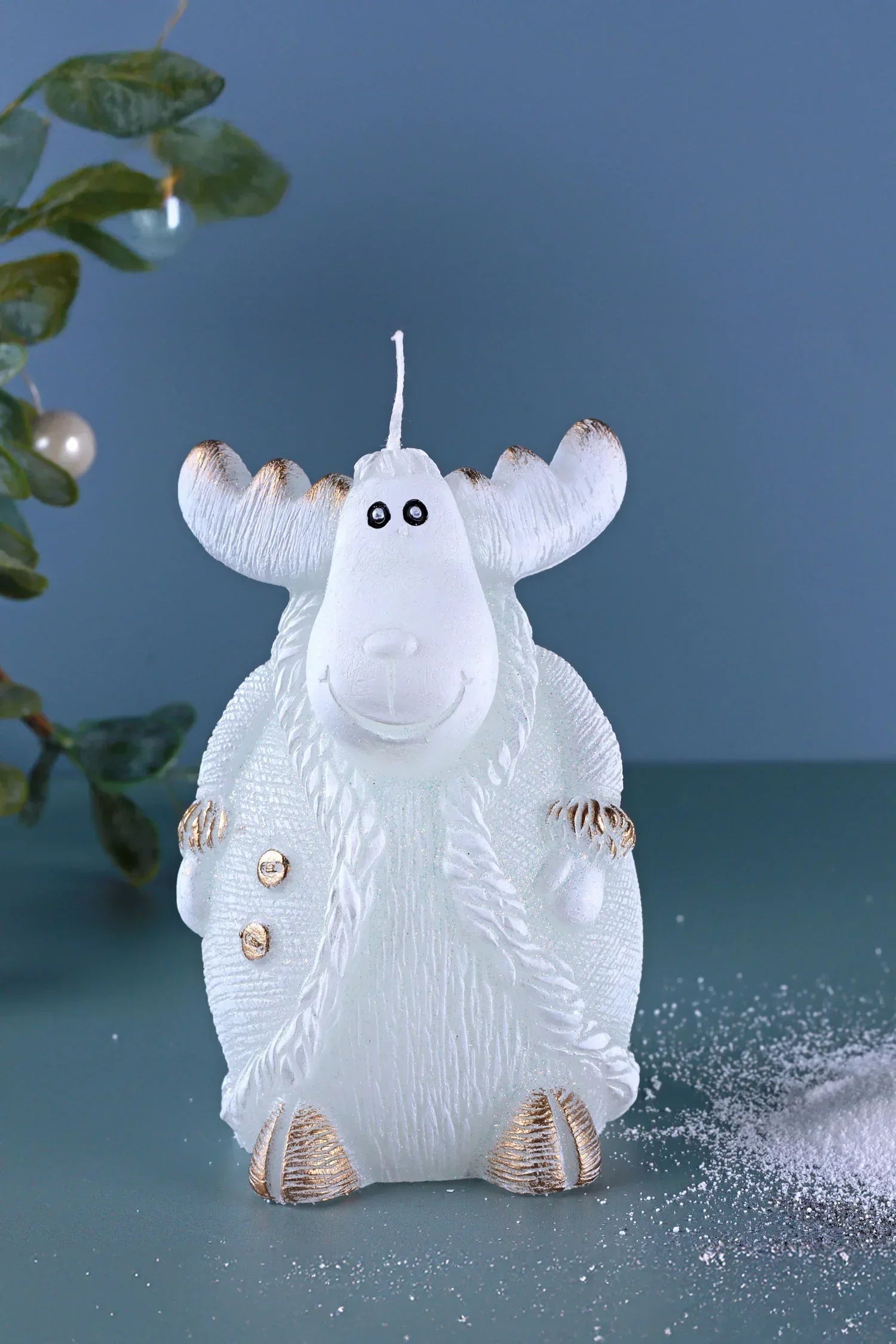 Frosted Reindeer Hand-Finished Wax Candle Figures in White or Grey — view 6, G Decor