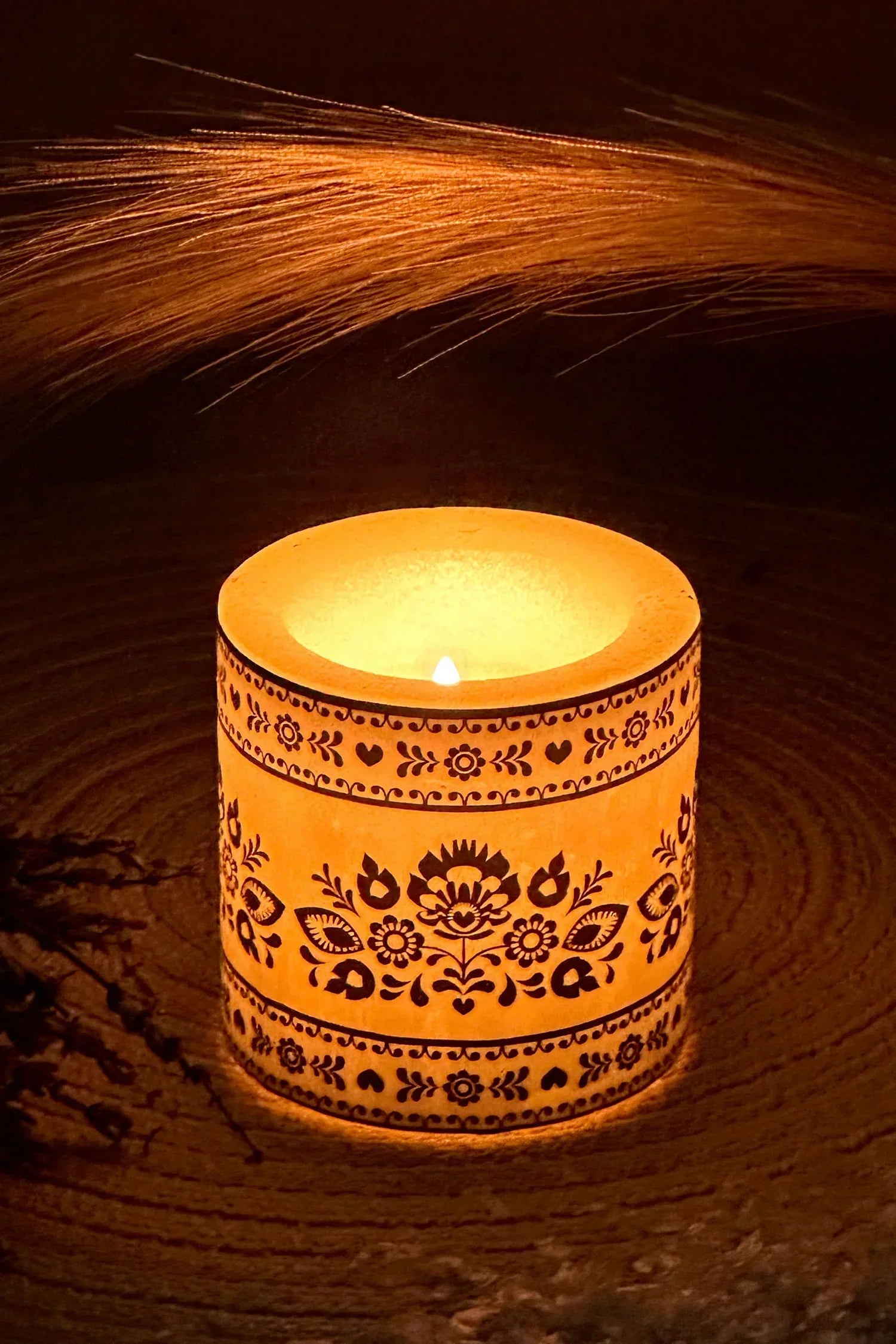 Folklight Floral Glow Wax Lantern Candle — alternate view, G Decor