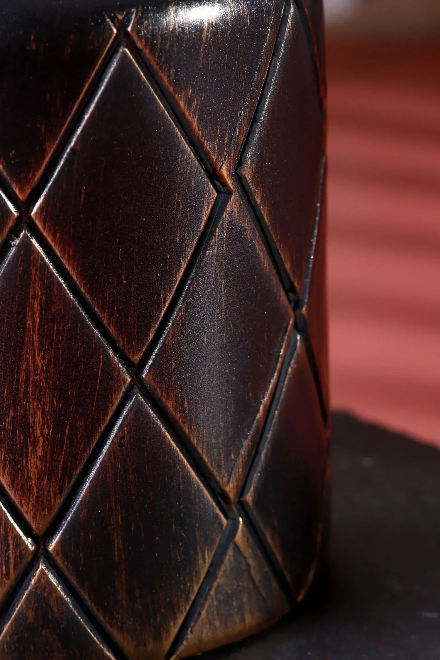 Close-up of diamond-patterned dark wood decor accessory, luxury homeware by G Decor