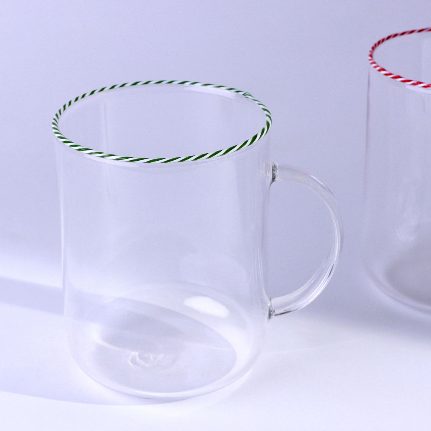 The Twist Rim Handcrafted Glassware Collection Tea Cups & Coffee Mugs in Red, Blue and Green