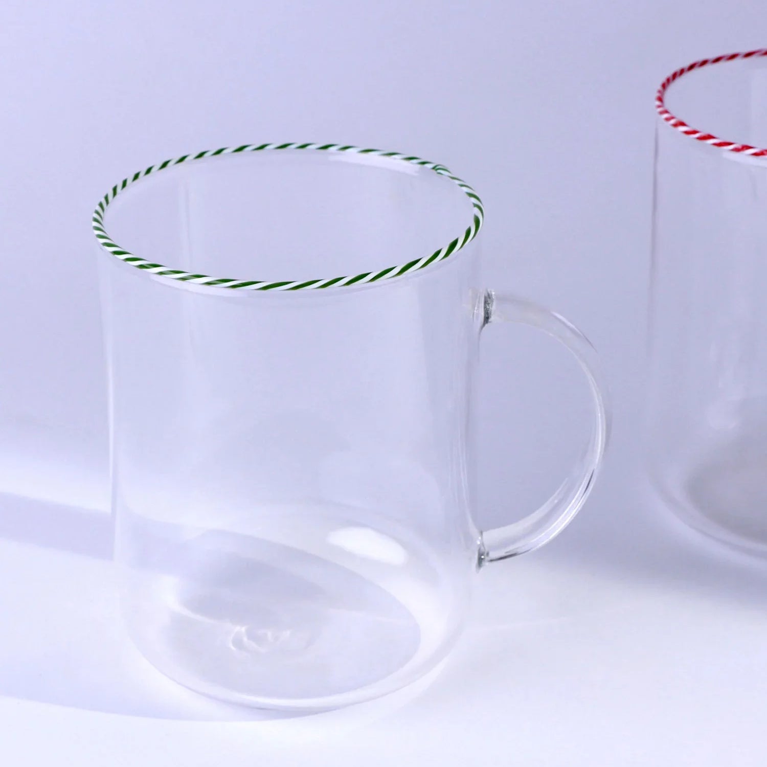 The Twist Rim Handcrafted Glassware Collection Tea Cups & Coffee Mugs in Red, Blue and Green
