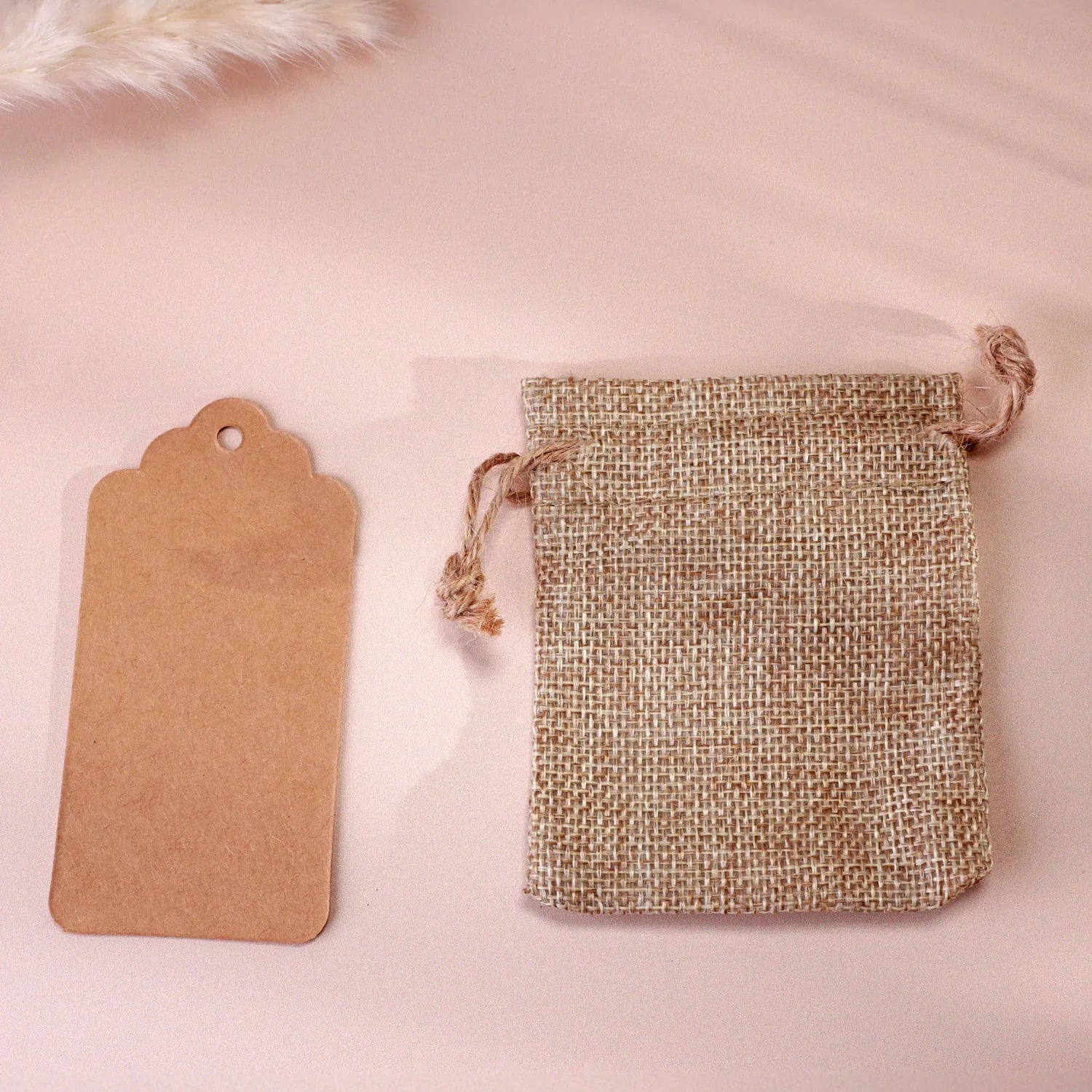 Gift Bags Set of 2 or 4 Rustic Jute Favour Pouches with Optional Kraft Tags