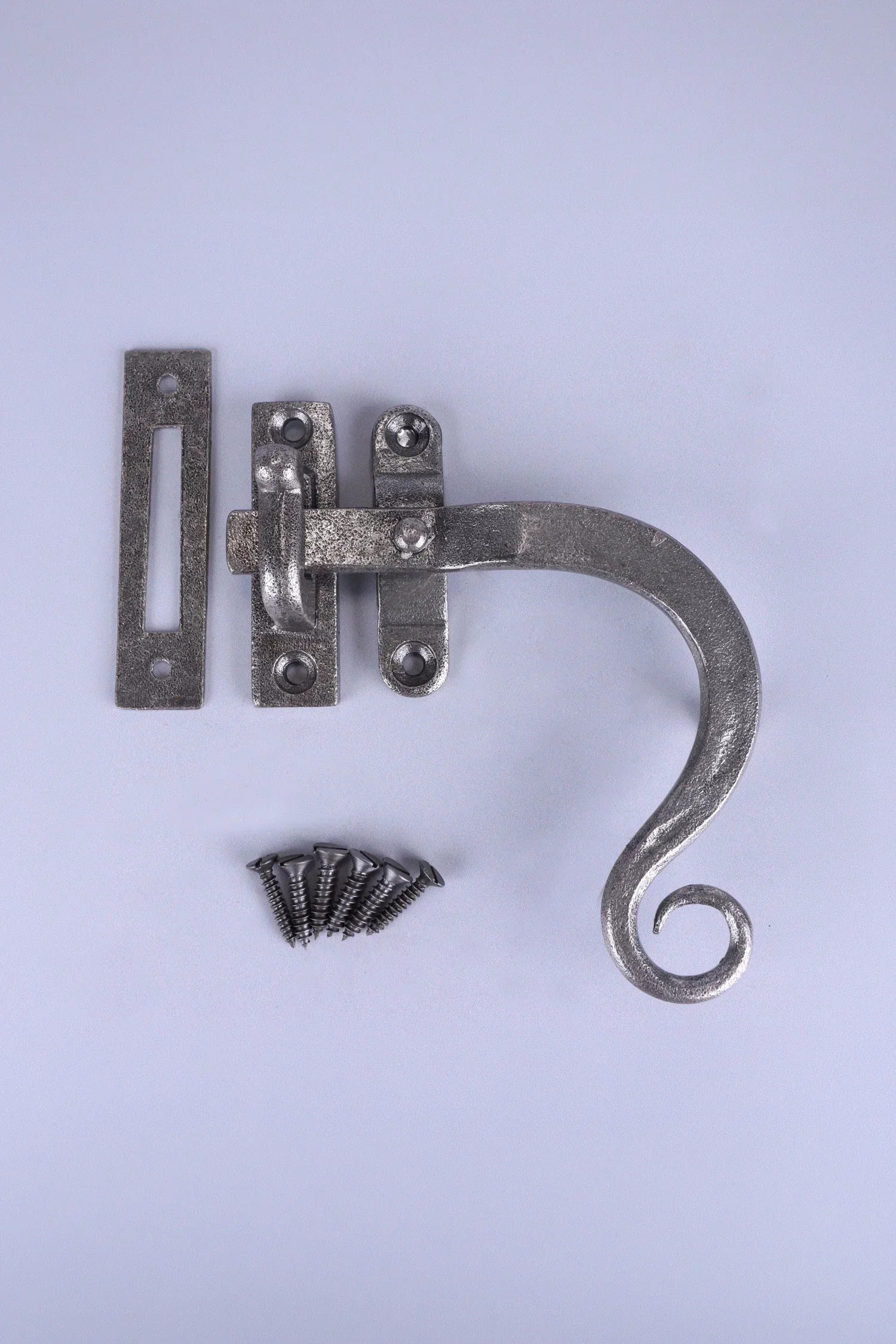 Hand-Forged Monkey Tail Window Fastener, Pewter — lifestyle view, G Decor