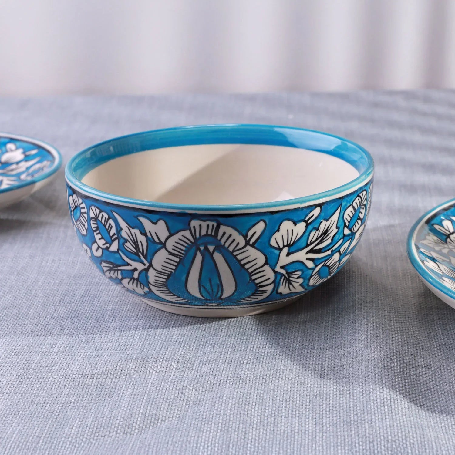 Tulipani Blue Hand-Painted Ceramic Tableware Collection Floral Plates & Bowls