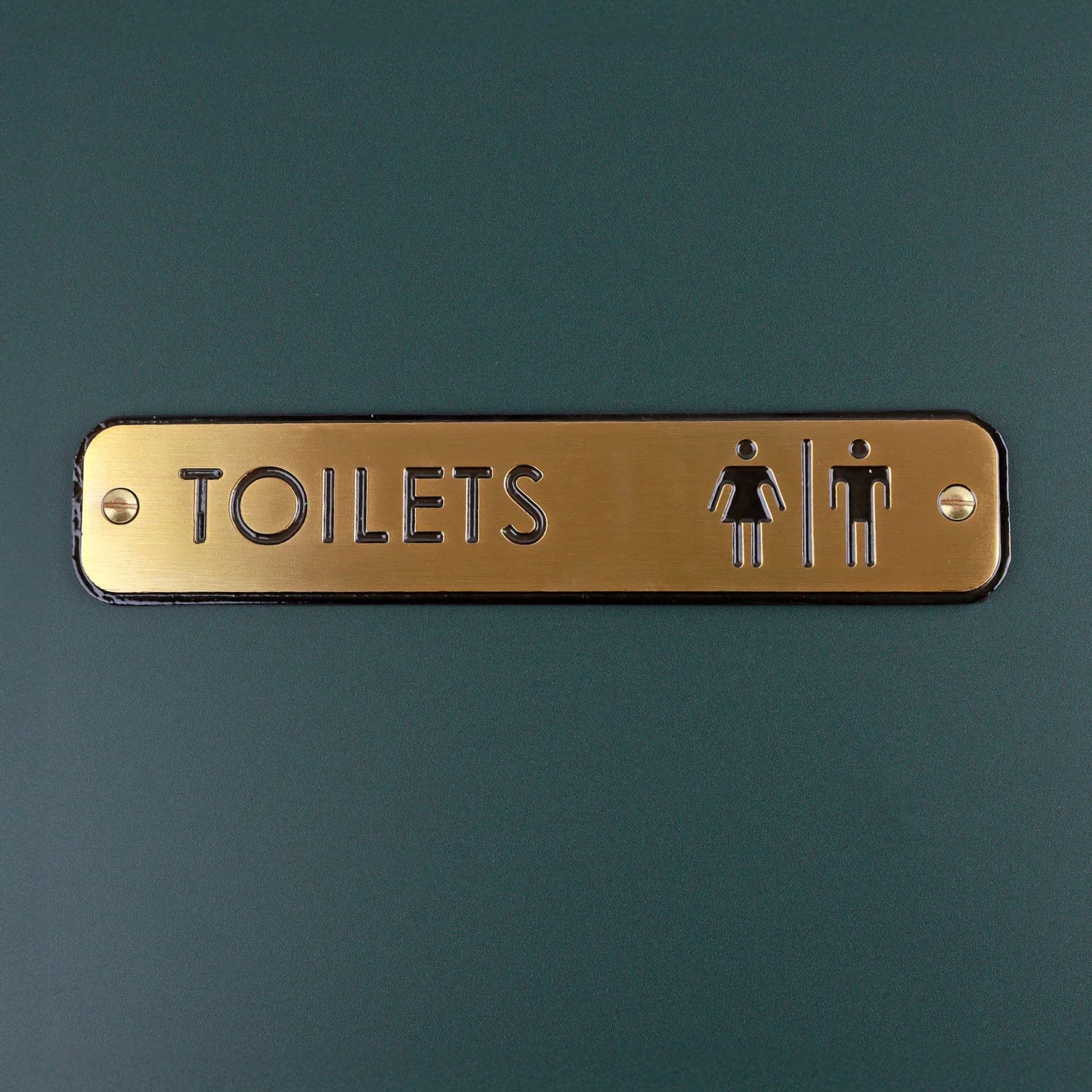 Premium Lacquered Satin Brass Door Sign Engraved Restroom, Toilets or Private Plaque for Indoor or Outdoor Display