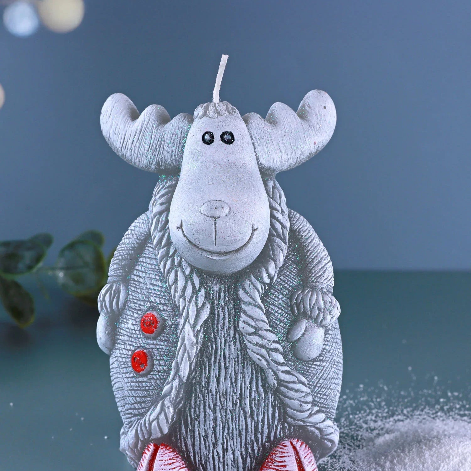 Frosted Reindeer Companions Hand-Finished Winter Wax Candle Figures in White or Grey