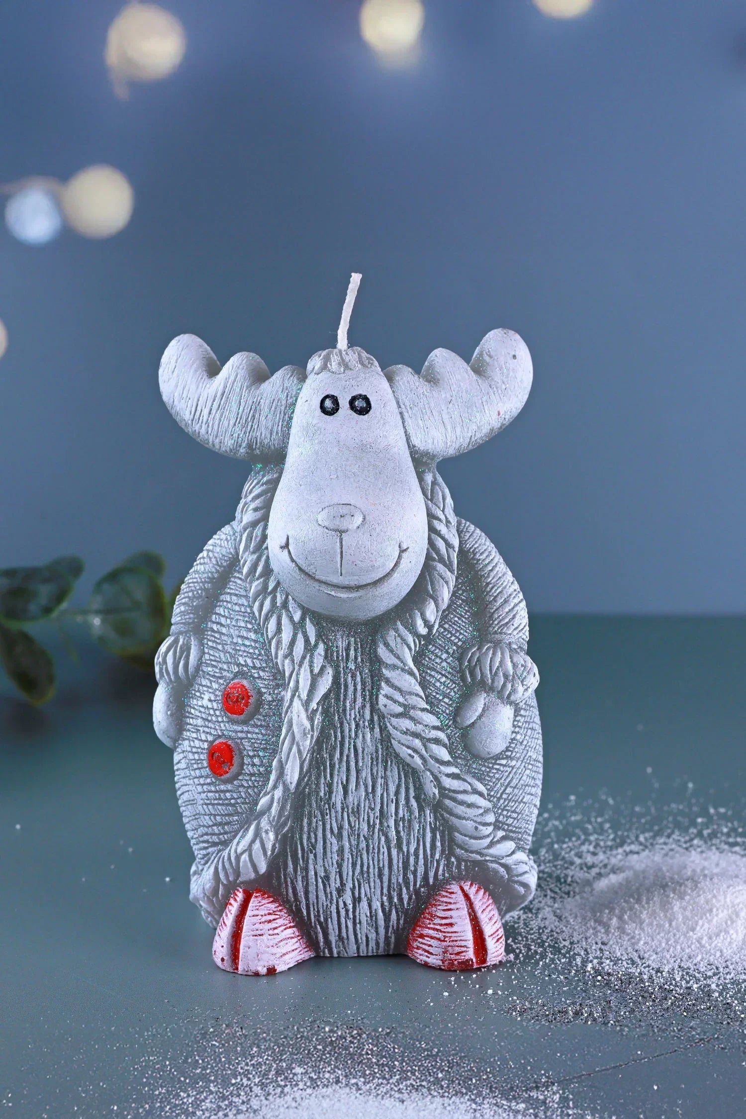 Frosted Reindeer Hand-Finished Wax Candle Figures in White or Grey — view 5, G Decor