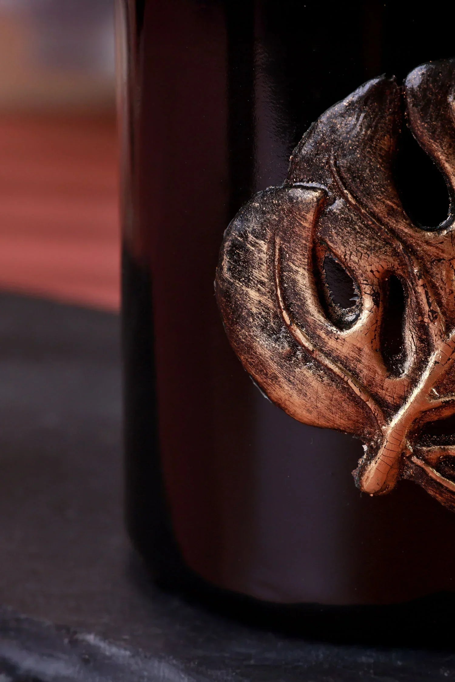 Black candle with metallic gold leaf detail, luxury home décor by G Decor