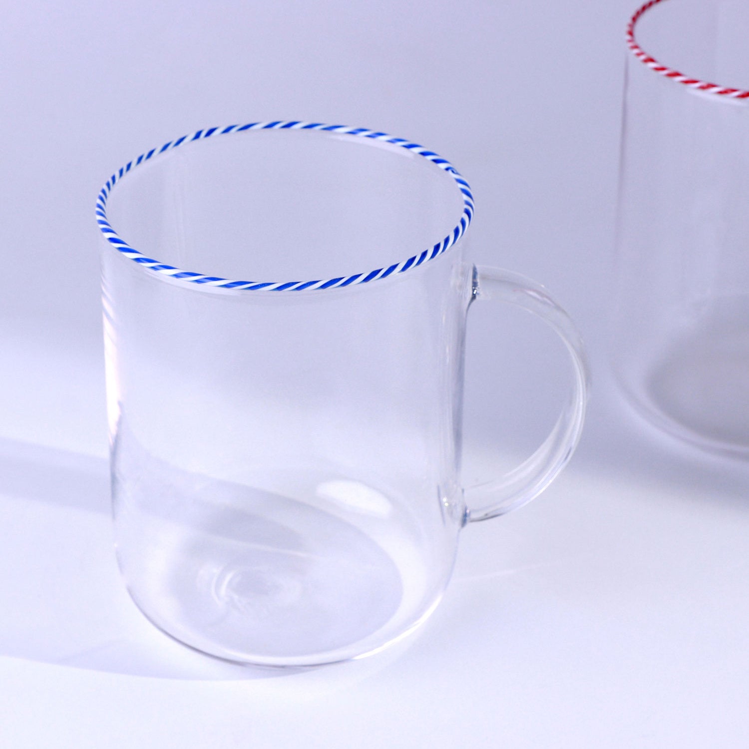 The Twist Rim Handcrafted Glassware Collection Tea Cups & Coffee Mugs in Red, Blue and Green