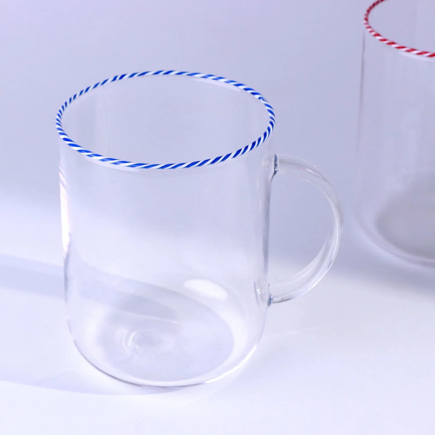 The Twist Rim Handcrafted Glassware Collection Tea Cups & Coffee Mugs in Red, Blue and Green