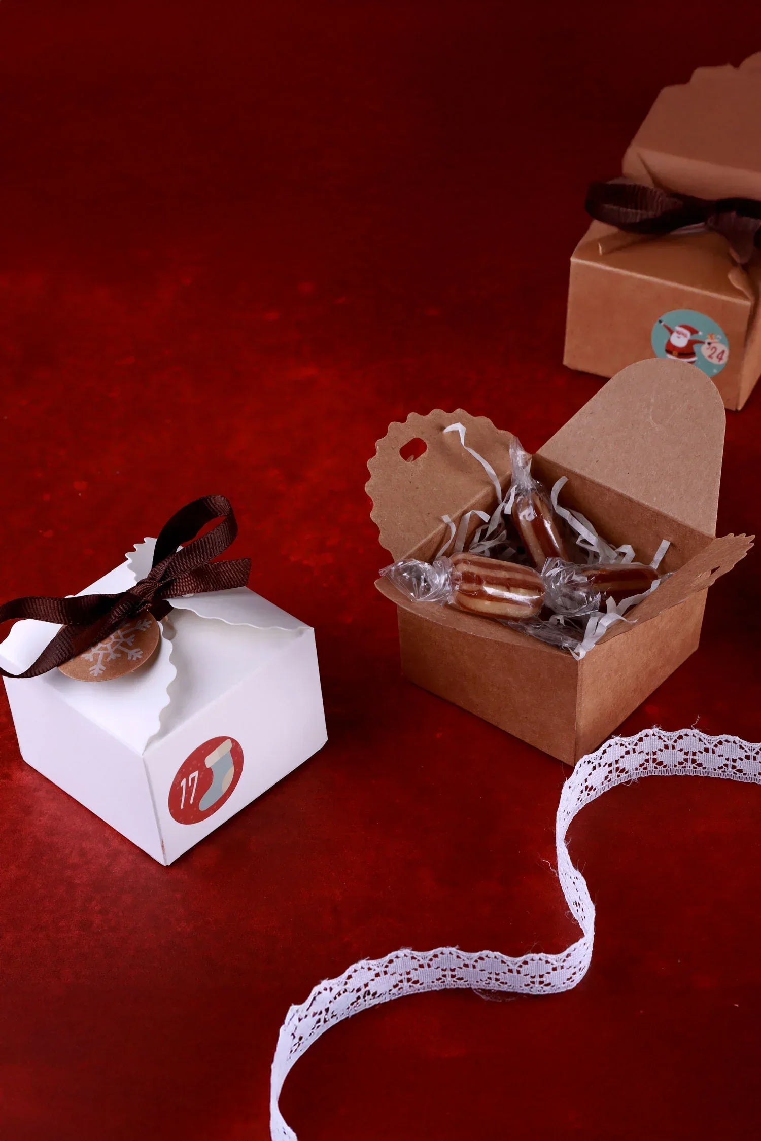 Eco-Friendly 24 Holiday Ribbon Gift Boxes DIY Advent Calendar Set — view 7, G Decor