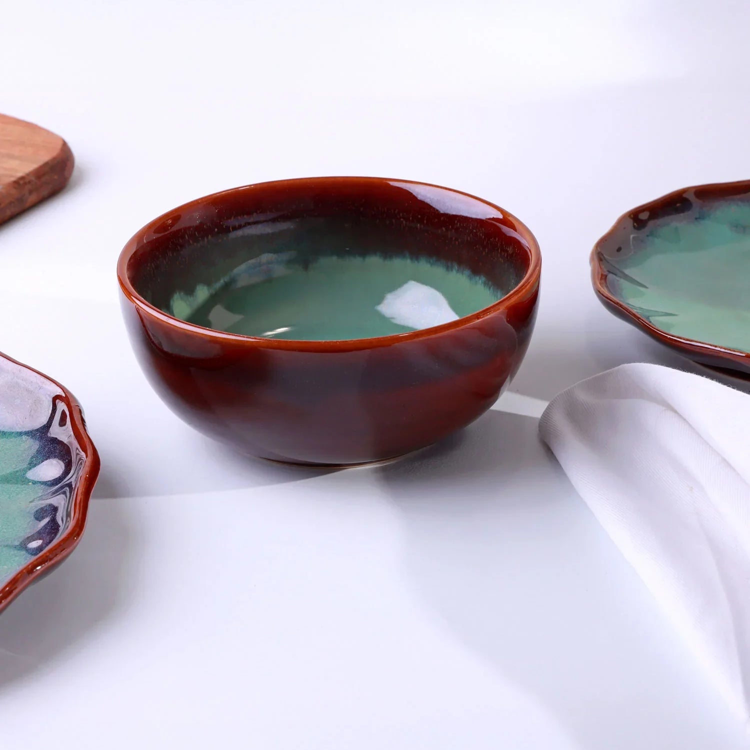 Viridia Handcrafted Stoneware Collection Plates & Bowls with Green Glaze & Rustic Rim