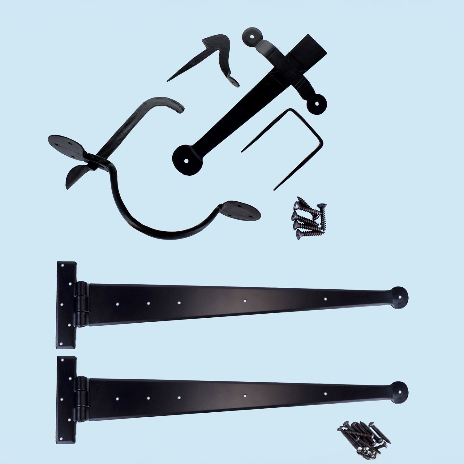 18″ Conbase Hand Forged T Hinges Pair & Suffolk Thumb Latch Door Set Traditional Black Finish