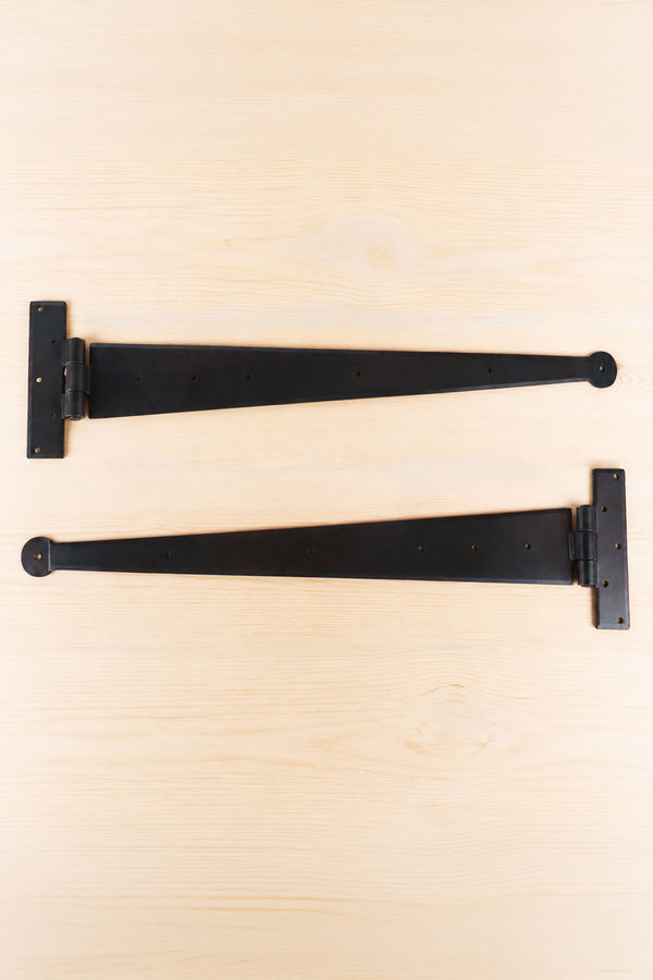 24″ Pair of Hand-Forged Coinbase T Hinges in Beeswax Finish