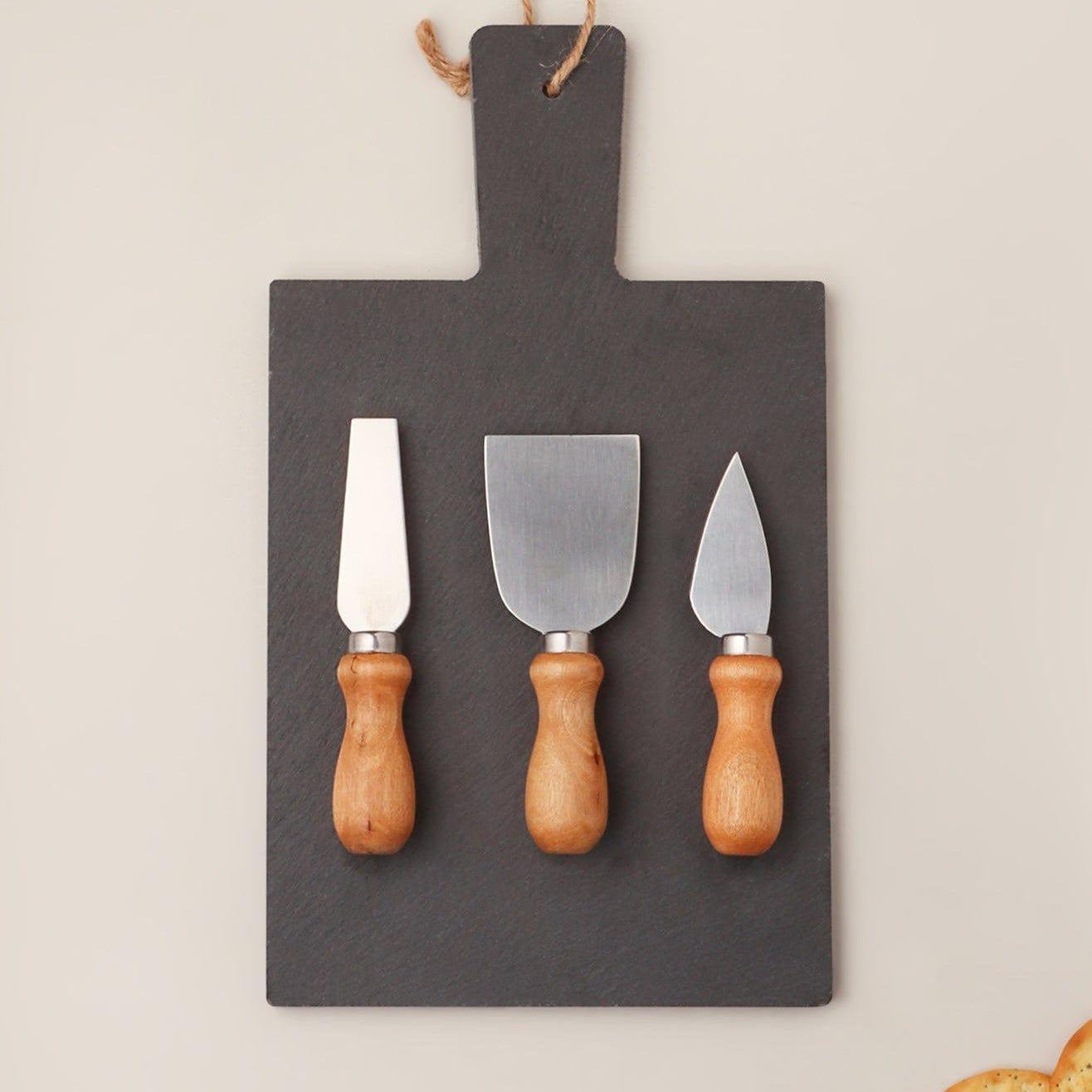 A set of 3 Cheese Knives and Board - G Decor