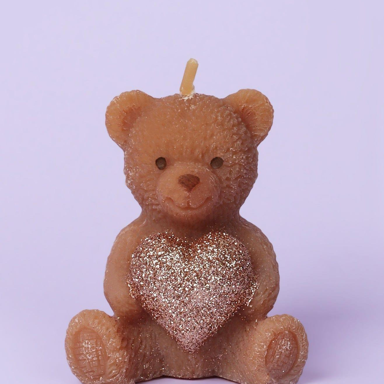 Adorable Soy Wax Teddy Bear with Shiny Heart Candles - G Decor