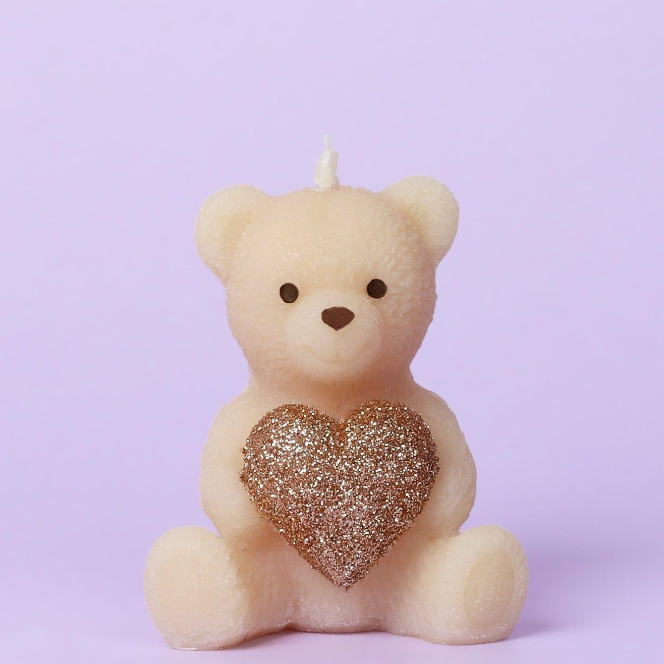 Adorable Soy Wax Teddy Bear with Shiny Heart Candles - G Decor