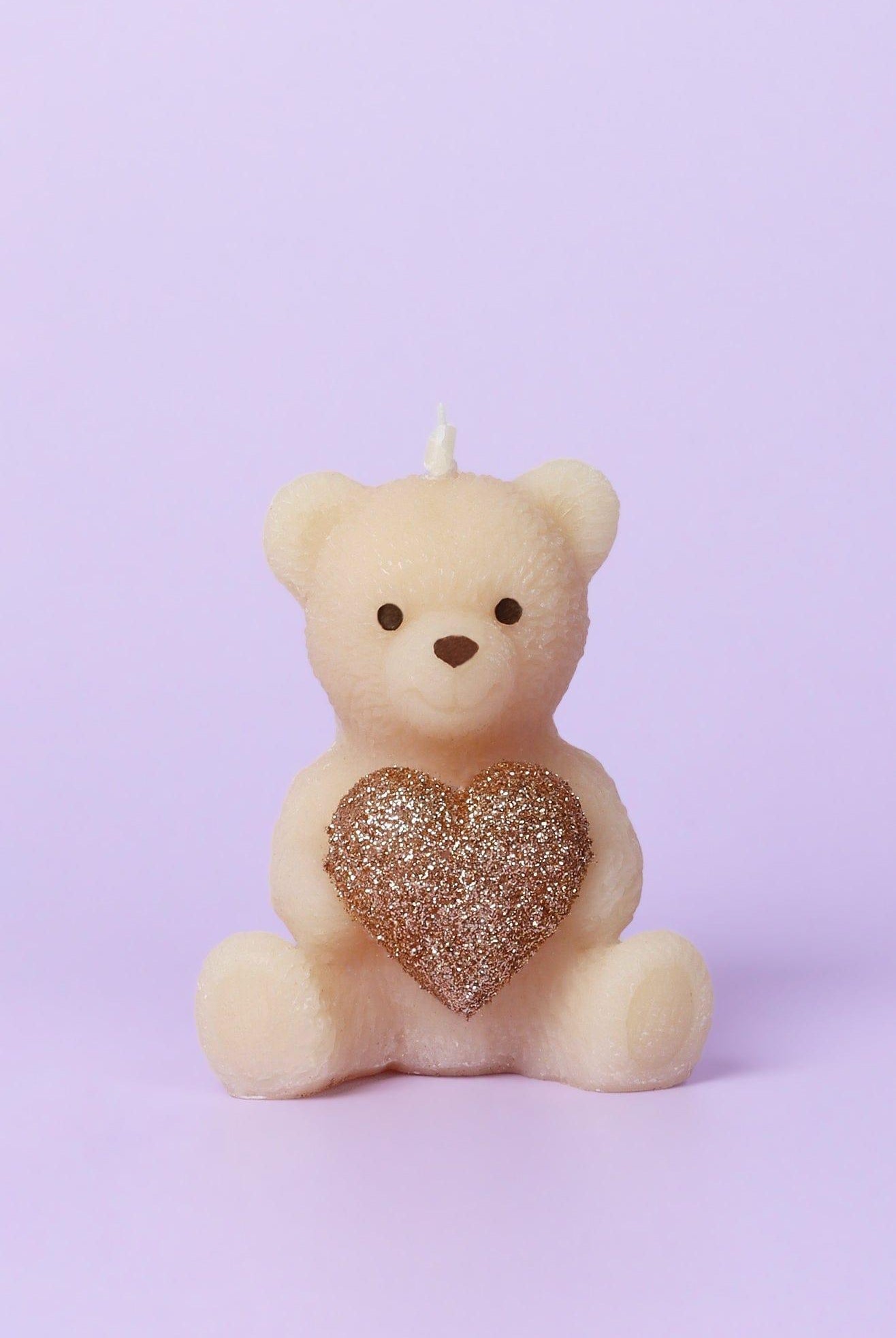 Adorable Soy Wax Teddy Bear with Shiny Heart Candles - G Decor