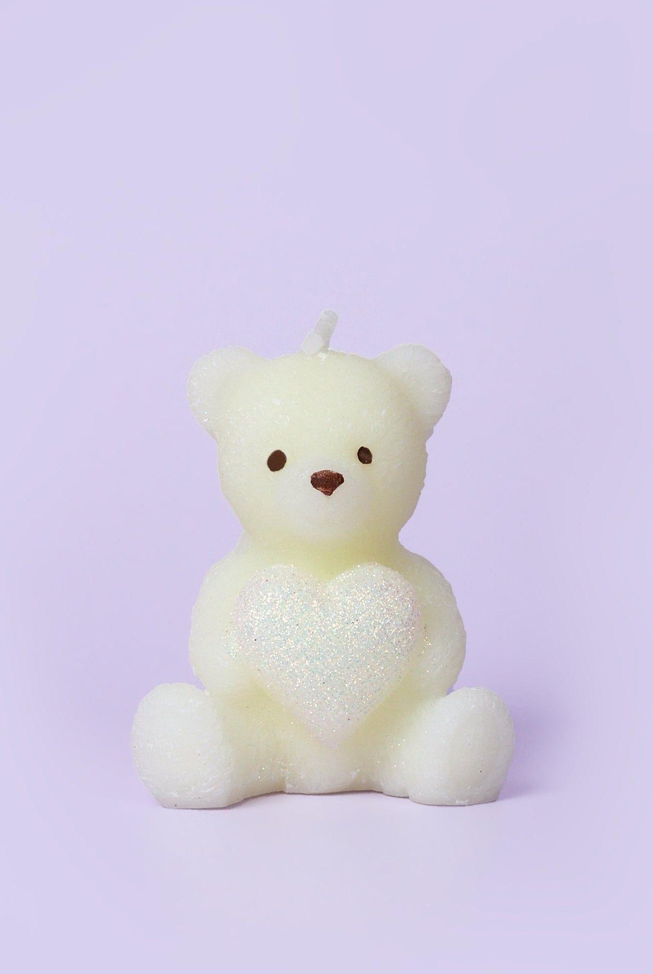 Adorable Soy Wax Teddy Bear with Shiny Heart Candles - G Decor