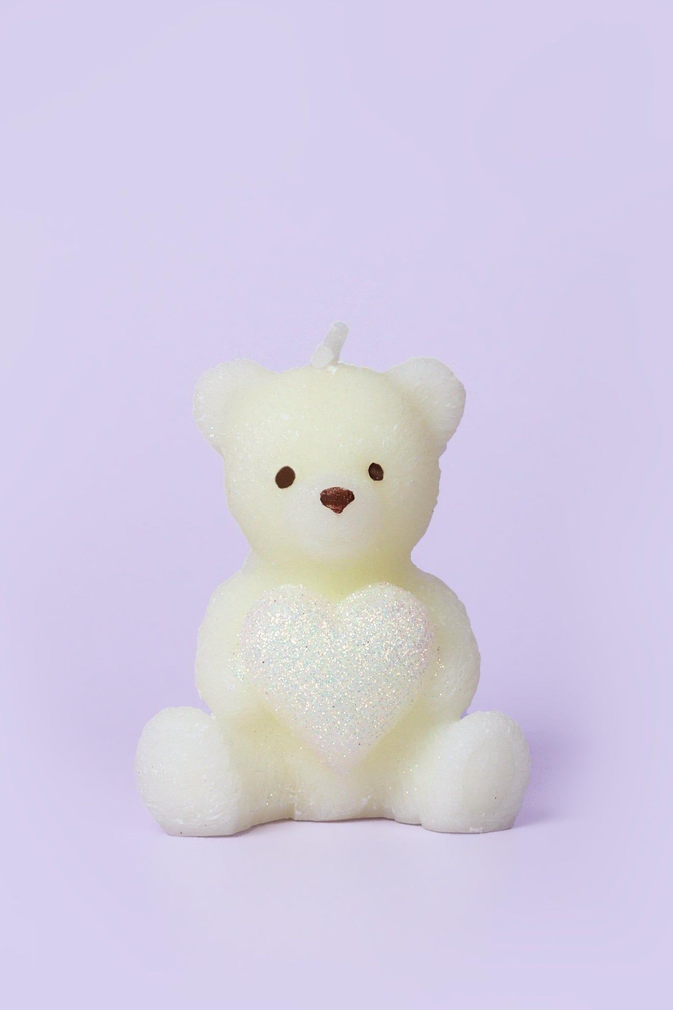 Adorable Soy Wax Teddy Bear with Shiny Heart Candles - G Decor