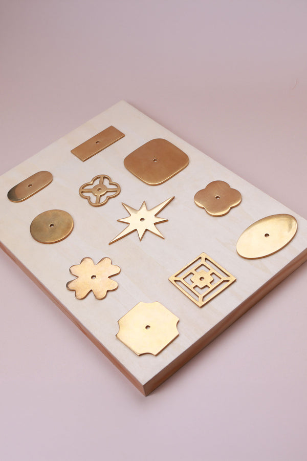 Aged Brass Cabinet Knob Backplates, 11 Shapes
