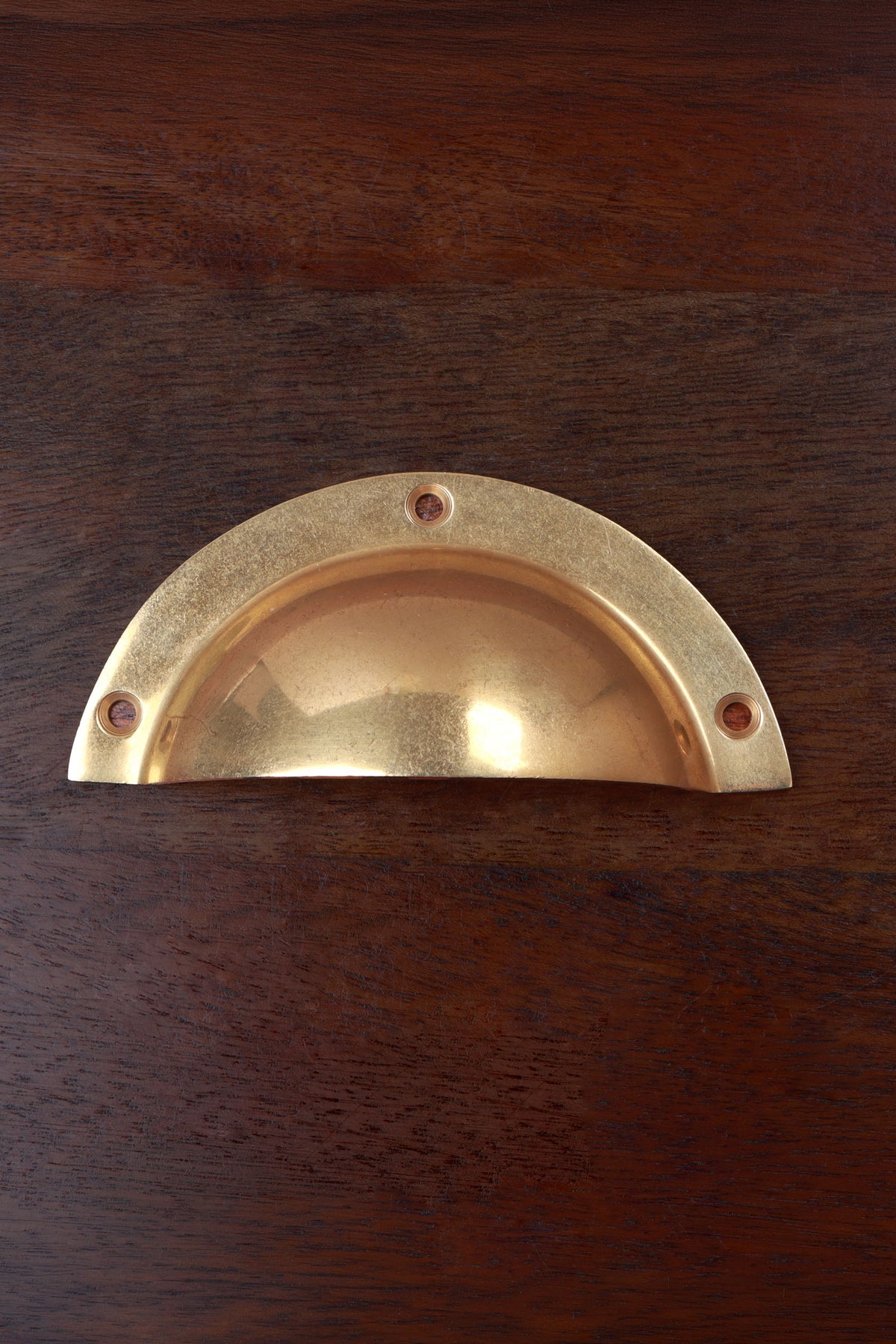 Half moon aged brass cup pull, 4 inch