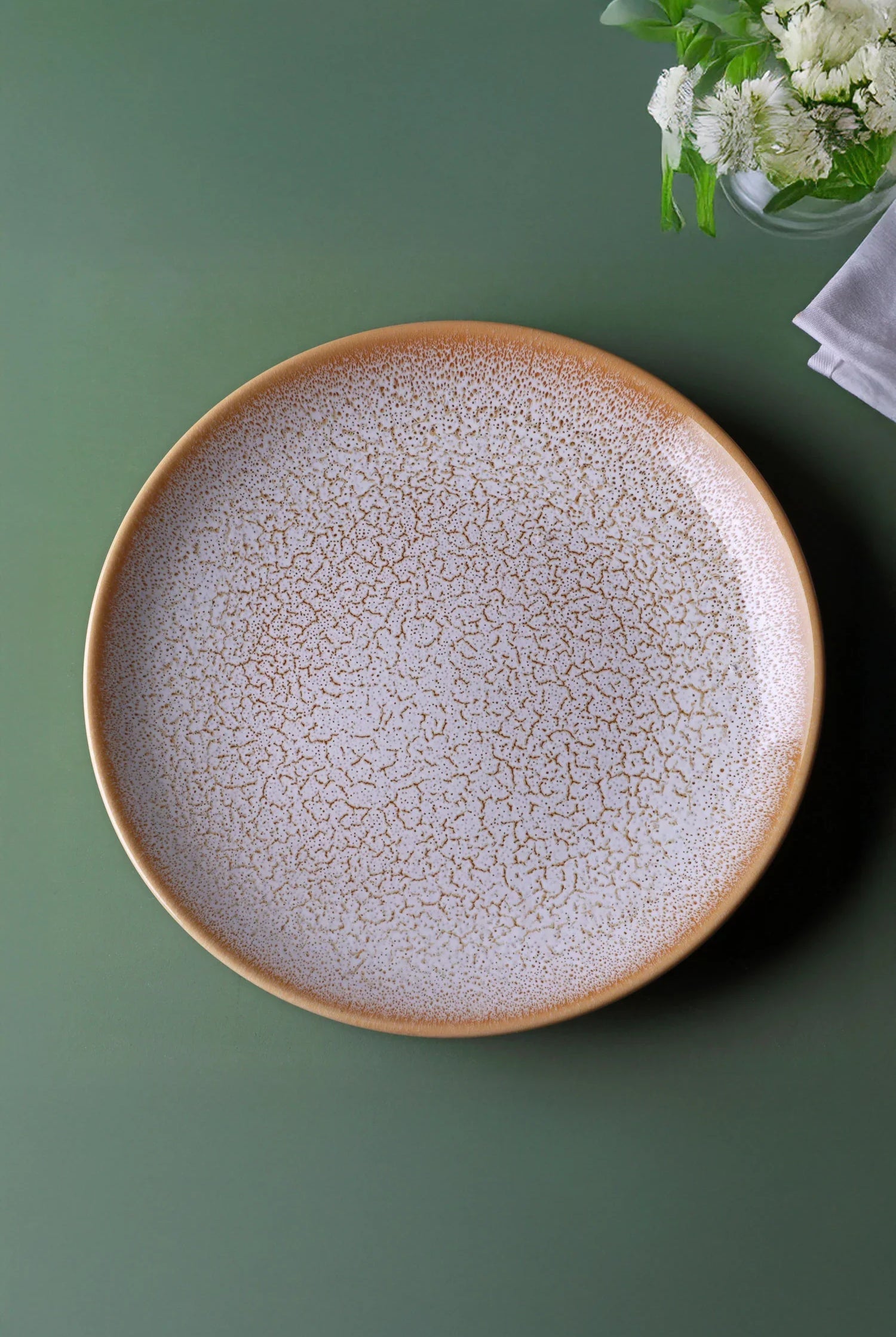 Amber Dawn Ceramic Tableware with Crackle Finish Contemporary Dinner Plates, Side Plates & Bowls in Warm Amber Tones - G Decor