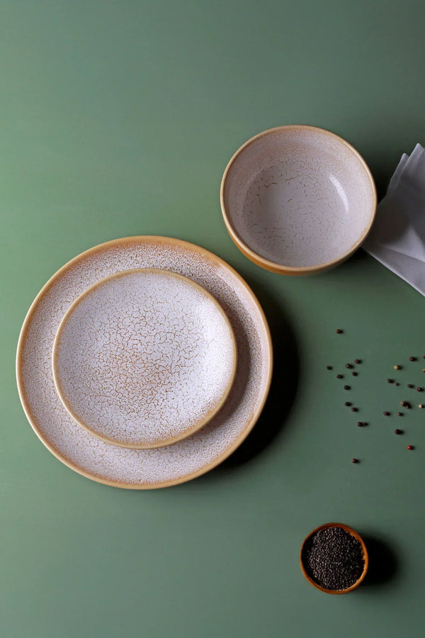 Amber Dawn Crackle Glaze Ceramic Dinner Plates Side Plates and Bowls
