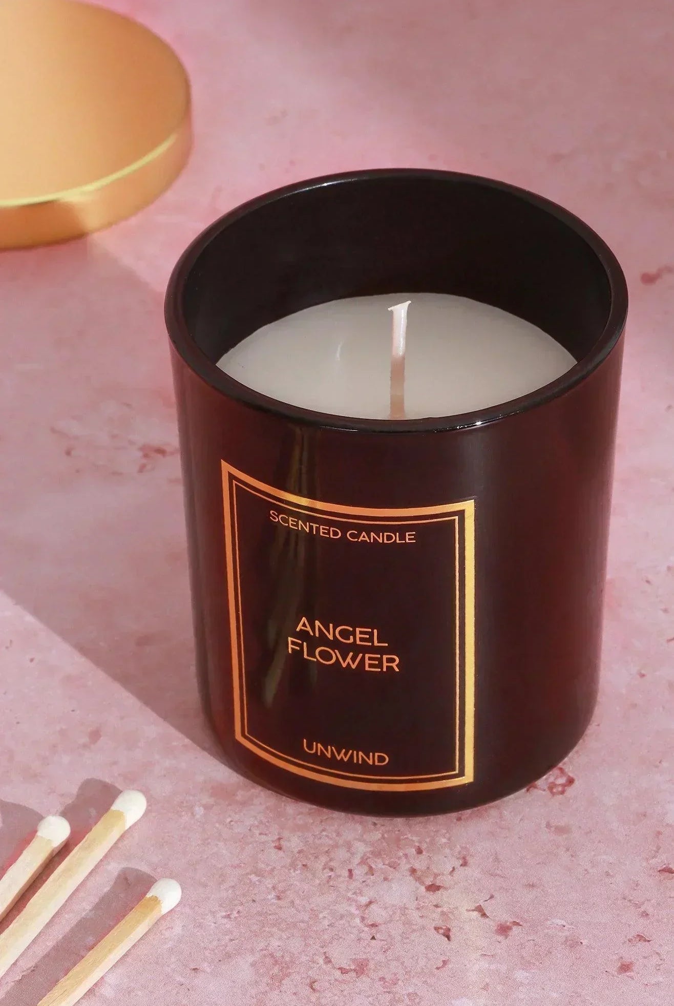 Angel Flower Hand-Poured Soy Wax Scented Candle Jasmine, Heliotrope & Musk in Black Glass Jar - G Decor